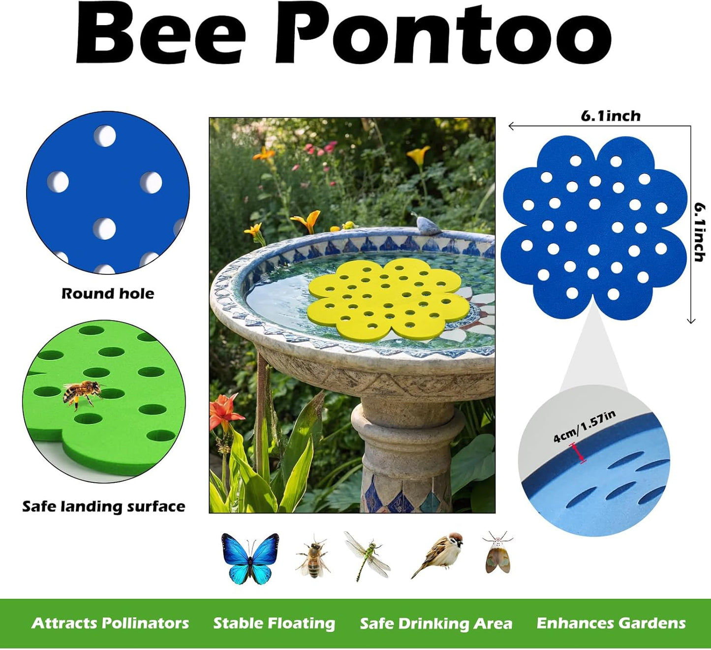12 Pack High Waterproof Durable - 6.3-Inch Bee Watering Station Floating Bee Islands for Bee/Butterfly Feeding & Bathing – Outdoor Garden Decoration (Multiple Colors)