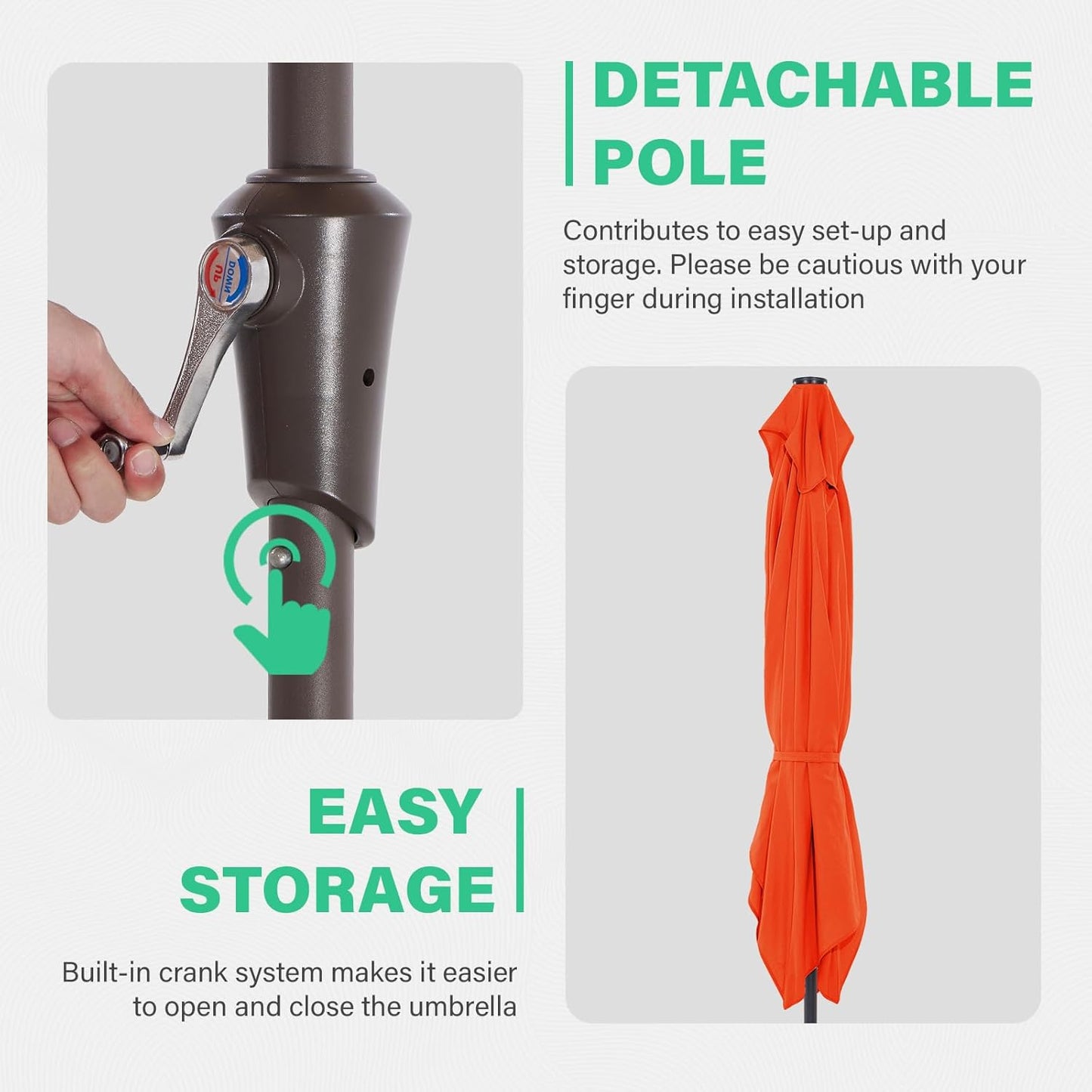 JEAREY 6.6 FT x 10 FT Rectangular Patio Umbrellas Outdoor Large Market Umbrella Pool w/Tilt & Crank Lift System 6 Sturdy Ribs UV Protection Waterproof Sunproof Orange