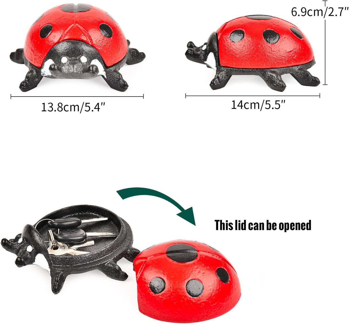 Sungmor Cast Iron Ladybug Key Hider, Hidden Key Holder for Indoor Outdoor, Hand Painted Garden Animal Statue Lawn Ornament, Decorative Jewelry Box Spare Key Hider for Shelf