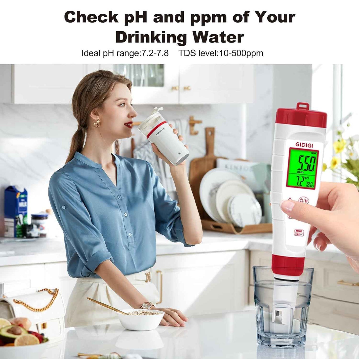 pH Tester,Digital pH Meter for Water,New Version TDS Meter for Drinking Water with Backlit Simultaneously Display 4 in 1 TDS pH EC Meter for Water Hydroponic Nutrient Solution,Pool,Home Use