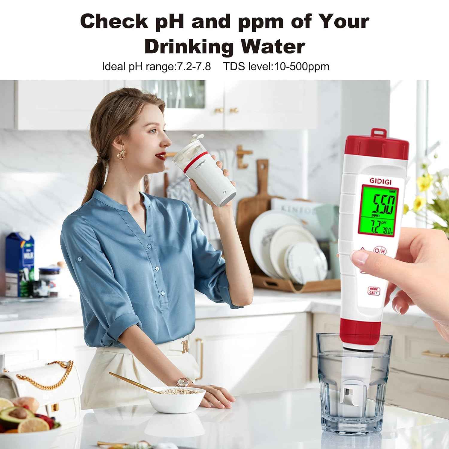 pH Tester,Digital pH Meter for Water,New Version TDS Meter for Drinking Water with Backlit Simultaneously Display 4 in 1 TDS pH EC Meter for Water Hydroponic Nutrient Solution,Pool,Home Use