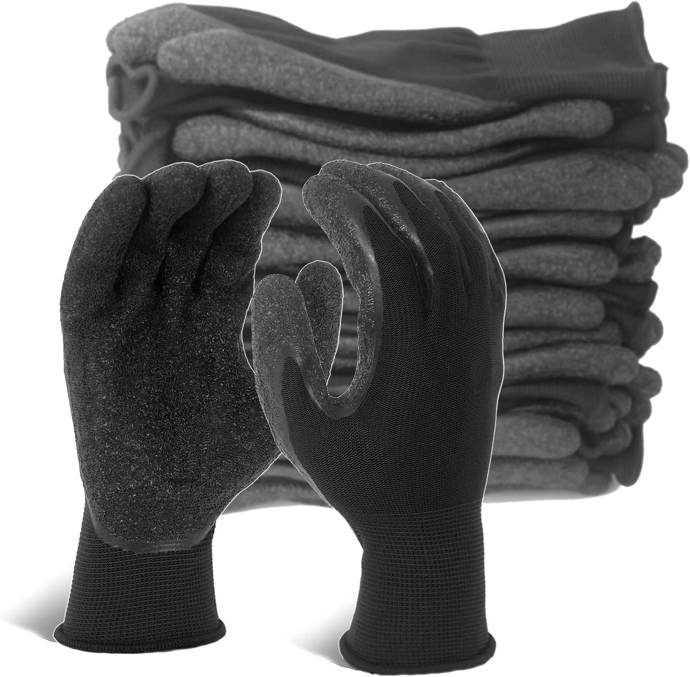 Evridwear Crinkle Latex Rubber Hand Coated Safety Work Gloves for Men Women General Multi Use Construction Warehouse Gardening Assembly Landscaping (S-Size) 12 Pairs Pack