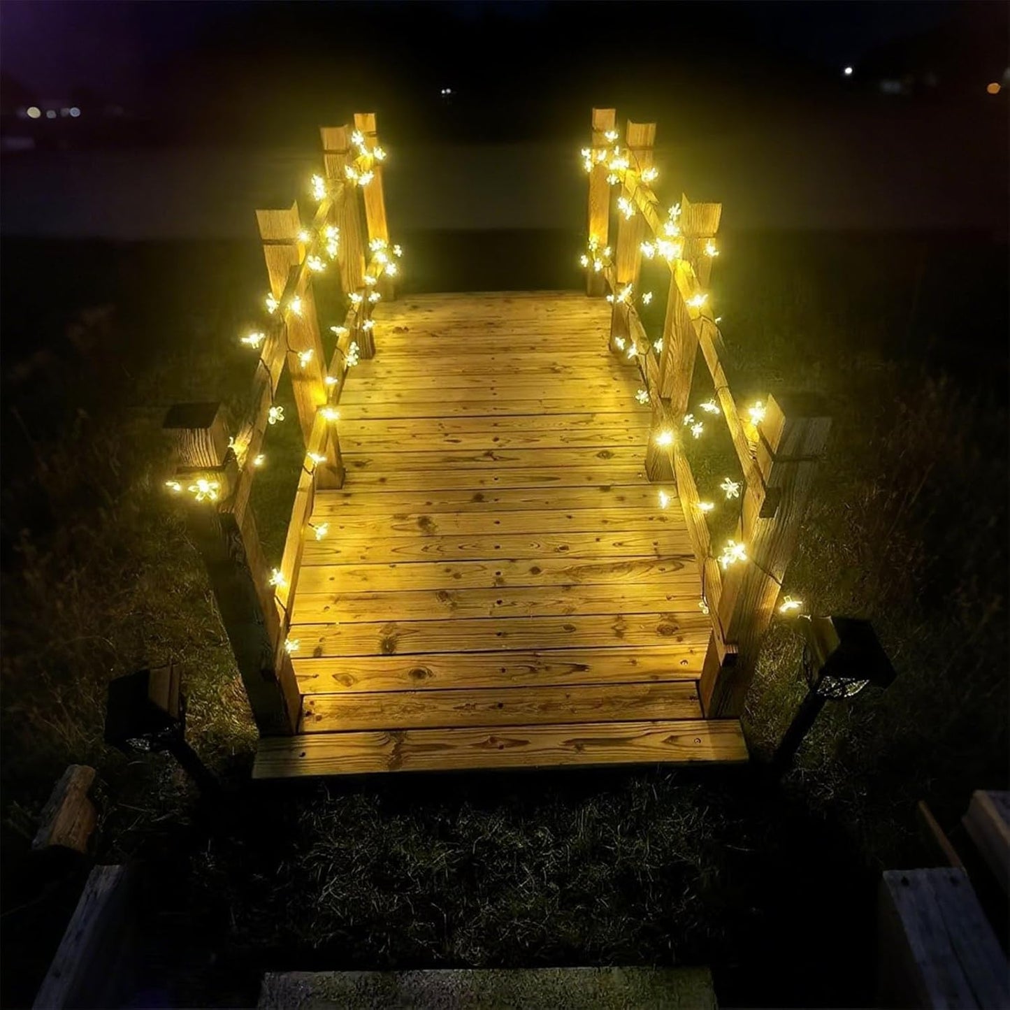 Solar Flower String Lights, 50 LED Outdoor Patio Lights Waterproof, Fairy Lights for Outside Patio Garden Fence Yard Christmas Tree Decor, Warm White
