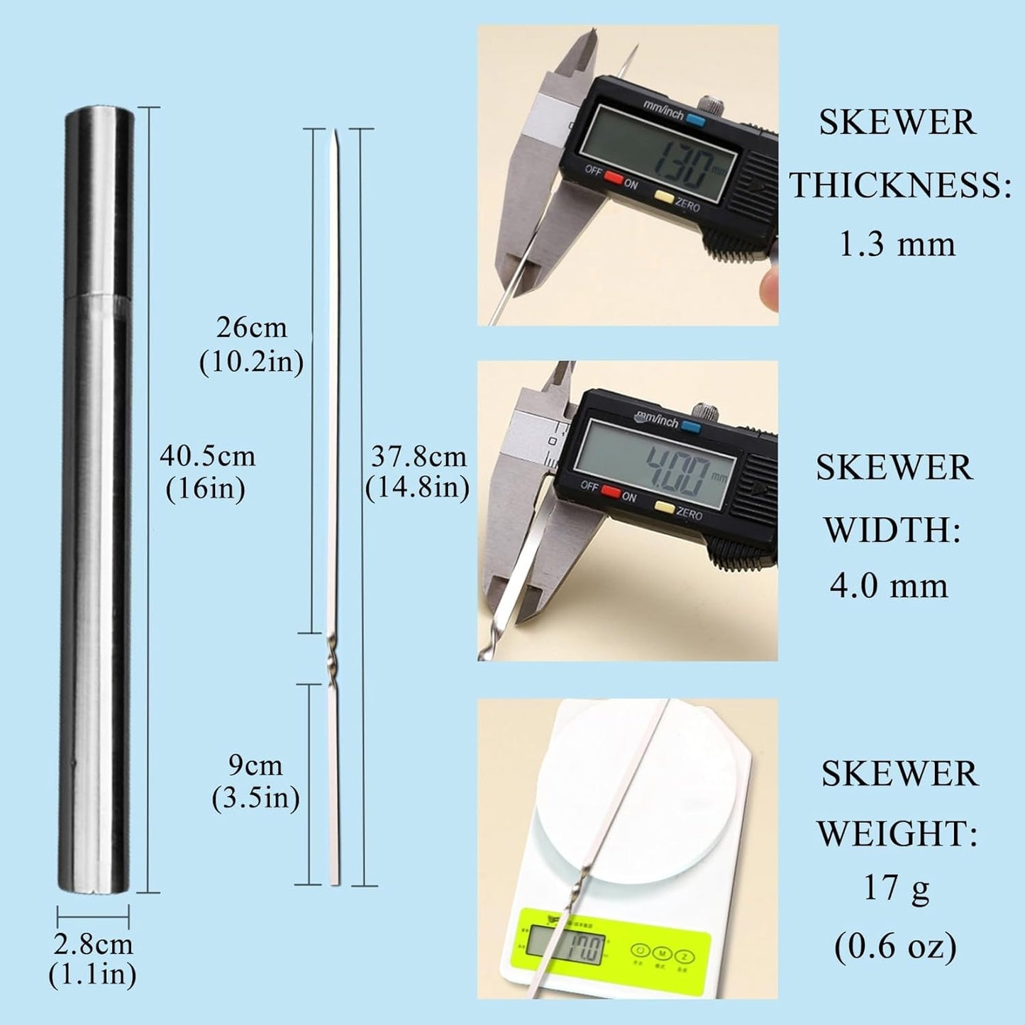 304 Stainless Steel 14.8" Long Flat Barbecue Skewers,20PCS/40PCS BBQ Kebab Skewers with Portable Metal Storage Tube,Reusable for Grilling Barbecue Kitchen Party and Outdoor Cooking (20PCS)