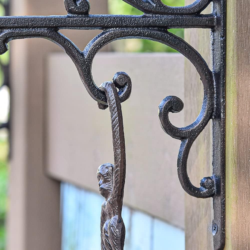Sungmor Cast Iron Wall Hook Plant Hangers - Home & Garden Heavy Duty Hanging Bracket Plant Hooks - 2PC BLACK Decorative Wall Mount Hooks for Hanging Planter Pot Bird Feeder Birdcage Lantern Wind Chime