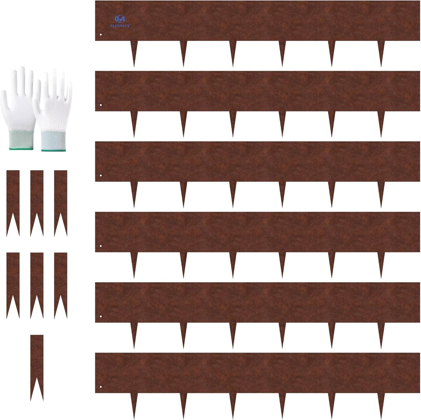 20ft. Cor-Ten Landscape Edging 8 inch，6 Pack Metal Landscape Edging with 7 Stakes & Gloves, Bendable Steel Edging for Landscaping as Flower Bed Yard Pathway Divider （40" L x 8" H, Rusted）
