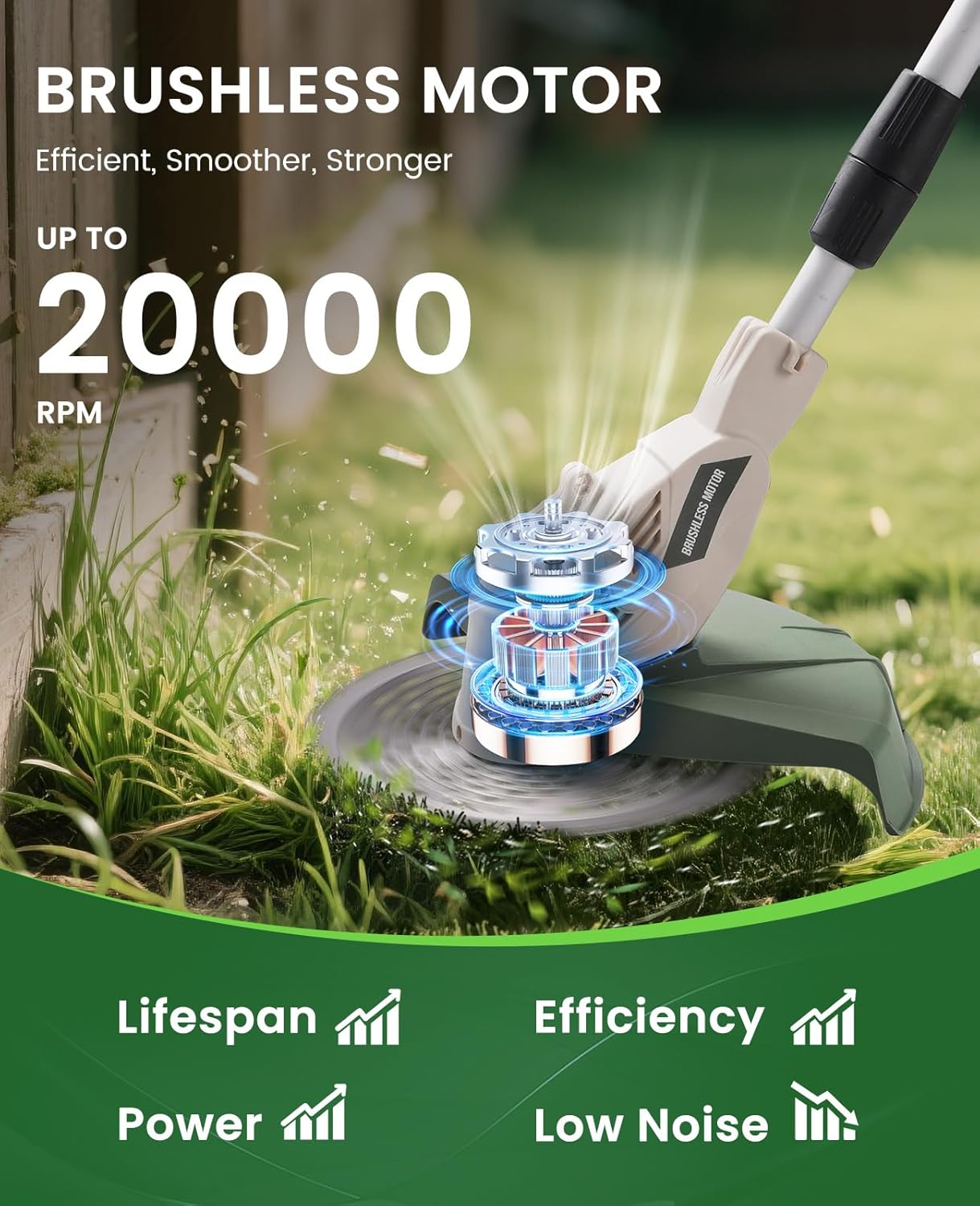 Electric Weed Wacker Cordless, Brushless Grass Trimmer with 2 21V 4.0Ah Batteries and Charger,4 Types of Blades String Trimmer, Weed Eater Battery Powered with Shoulder Strap, Lawn Edger Tool