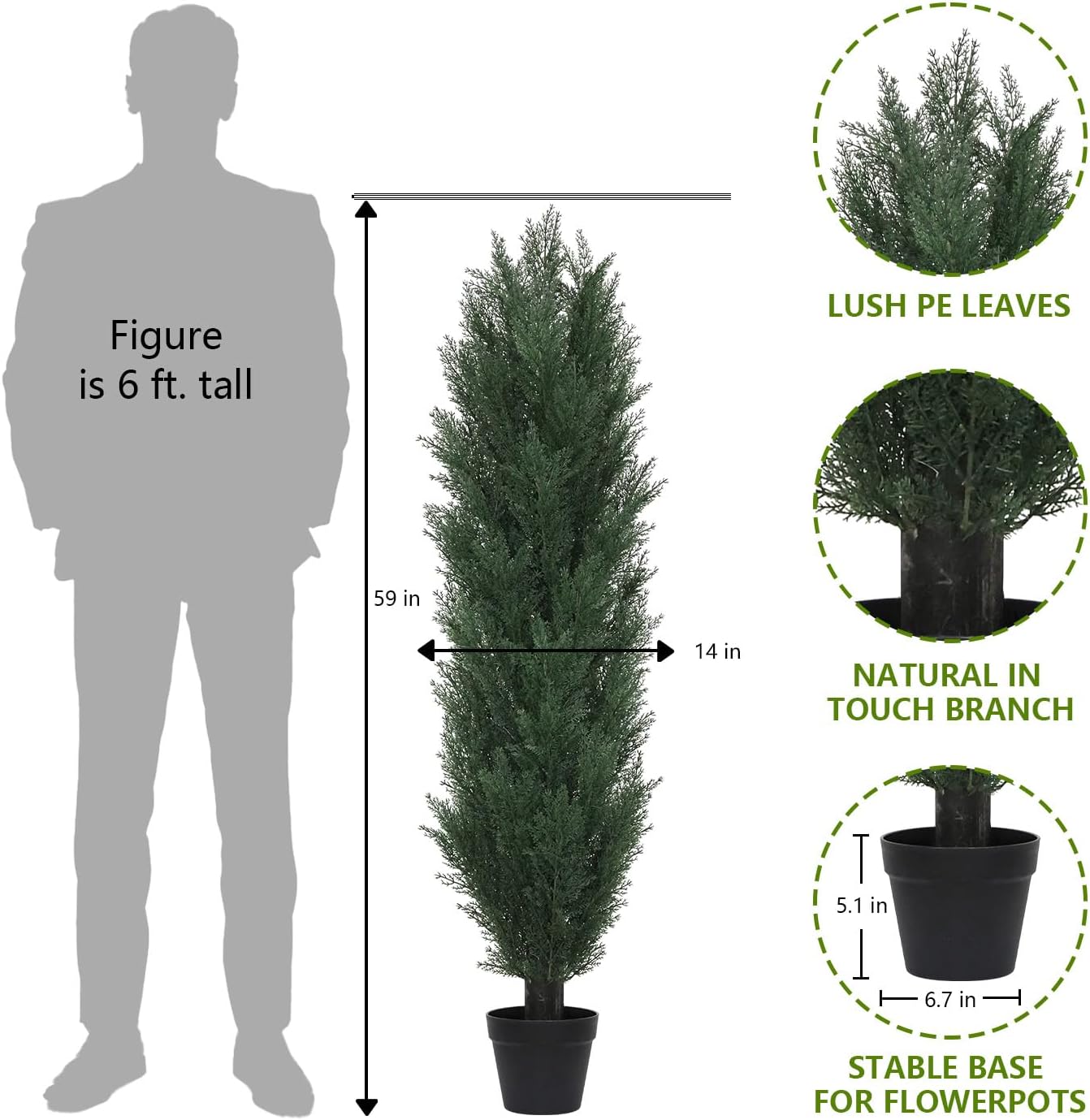 THE BLOOM TIMES 5ft Topiary Trees Artificial Outdoor Set of 2, UV Resistant Faux Cedar Pine Cypress Bushes & Shrubs, Fake Plants for Front Porch Outside Planter Patio Decor 5 Foot Tall