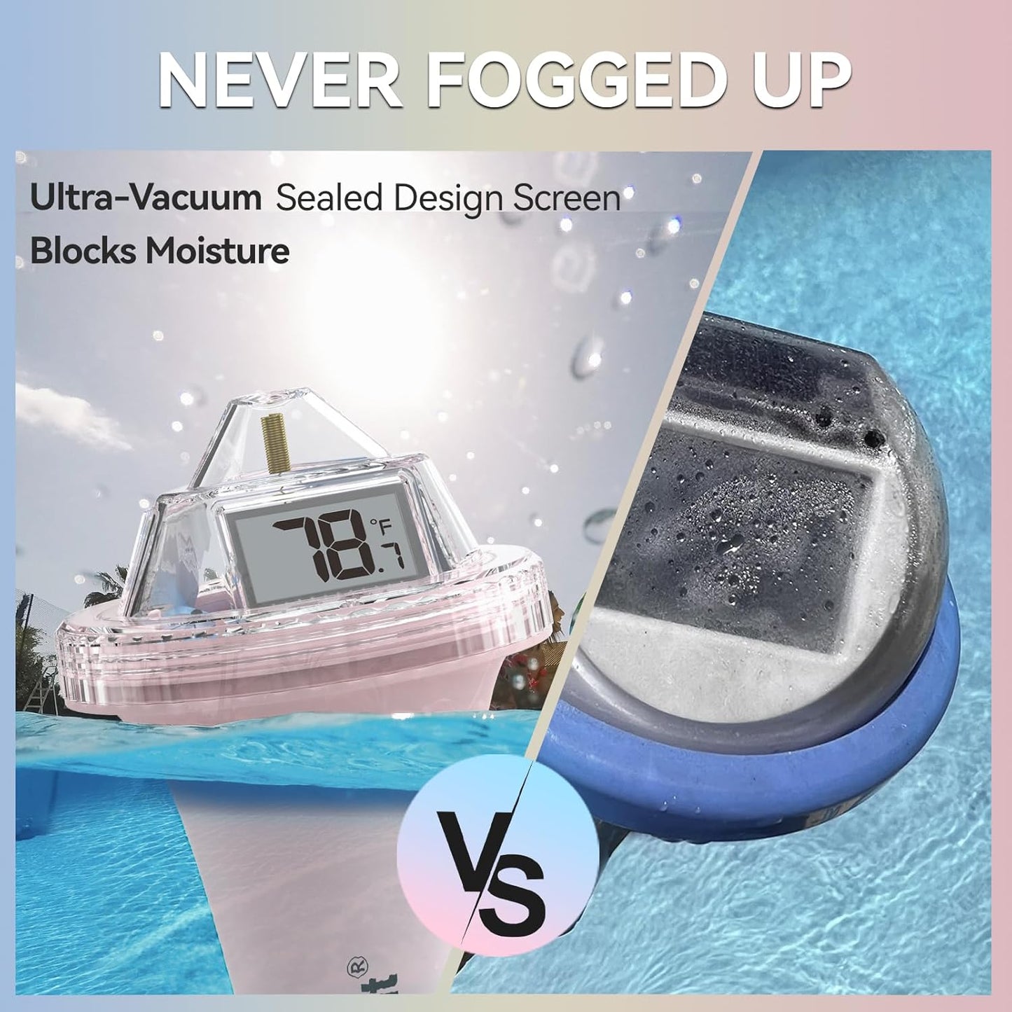 RAINPOINT Anti-Fog 360° Reading 3 Large Letters Displays Wireless Digital Pool Thermometer Floating,Dual-Layer IP68 Waterproofing Remote Temperature Monitor Easy Read Hot Tub SPA Inflatable Pool-Pink