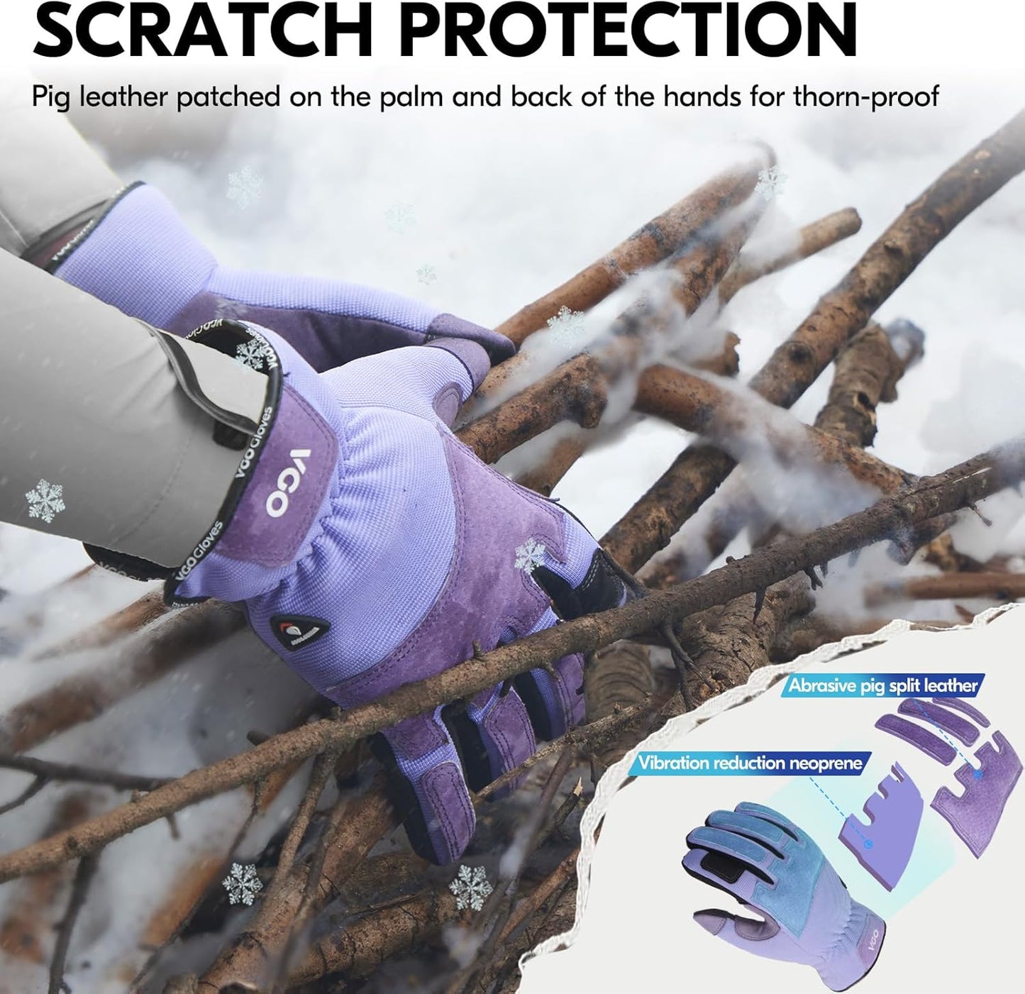 Vgo... Winter Gardening Gloves Women,Safety Work Gloves, Puncture-proof,Thornproof,Touchscreen(1 Pair,S,Purple,SL7471FLWP)