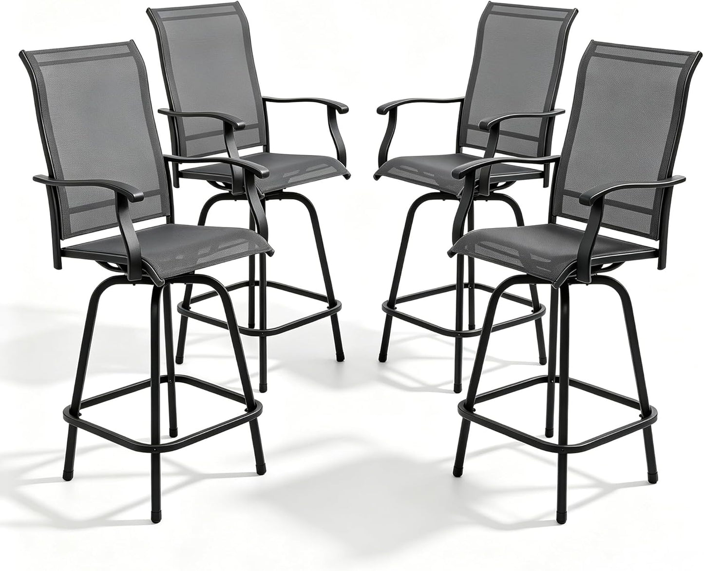 Oakcloud 4-Piece Patio Swivel Bar Stools, All-Weather Padded Textilene High Top Chairs, Swivel Outdoor Bar Height Furniture, Adjustable Feet for Lawn, Garden, Poolside (Grey)