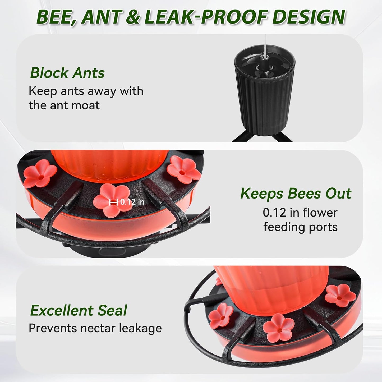 Retractable Hummingbird Feeder – 6 Feeding Ports, Leak-Proof, Ant & Bee Proof, Easy Top-Fill & Easy to Clean, Durable ASA Plastic, 18.5 oz Capacity, Adjustable Hanging System with 44" Extension(Black)