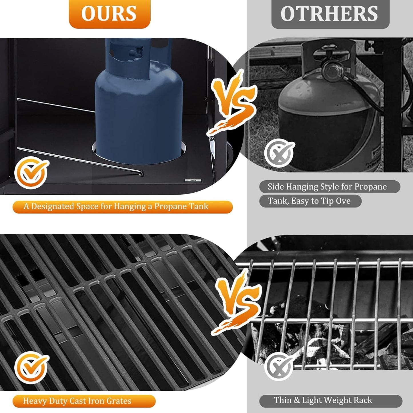 Unovivy 3-Burner Propane Gas BBQ Grill with Side Burner & Porcelain-Enameled Cast Iron Grates Built-in Thermometer, 39,000 BTU Outdoor Cooking, Patio, Garden Barbecue Grill, Black and Silver