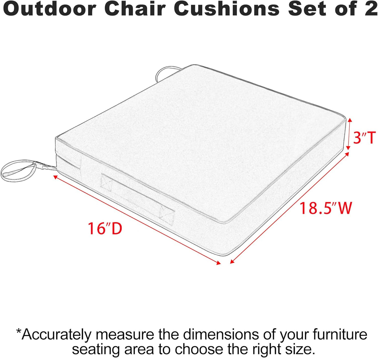 Favoyard Patio Chair Cushions 18.5 x 16 x 3 Inch Waterproof Outdoor Seat Cushions for Patio Furniture 3-Year Color Fastness Garden Sofa Couch Chair Pads with Handle & Adjustable Straps Set of 2, Green