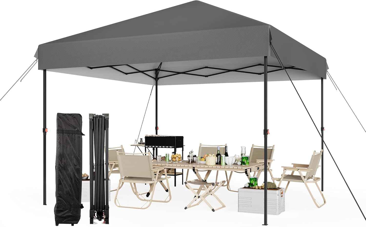 10x10 Heavy Duty Pop Up Canopy – One-Person Setup Outdoor Tent with Roller Bag, Adjustable Heights, Sandbags, Stakes & Ropes – Instant Black Shelter, No Sidewalls
