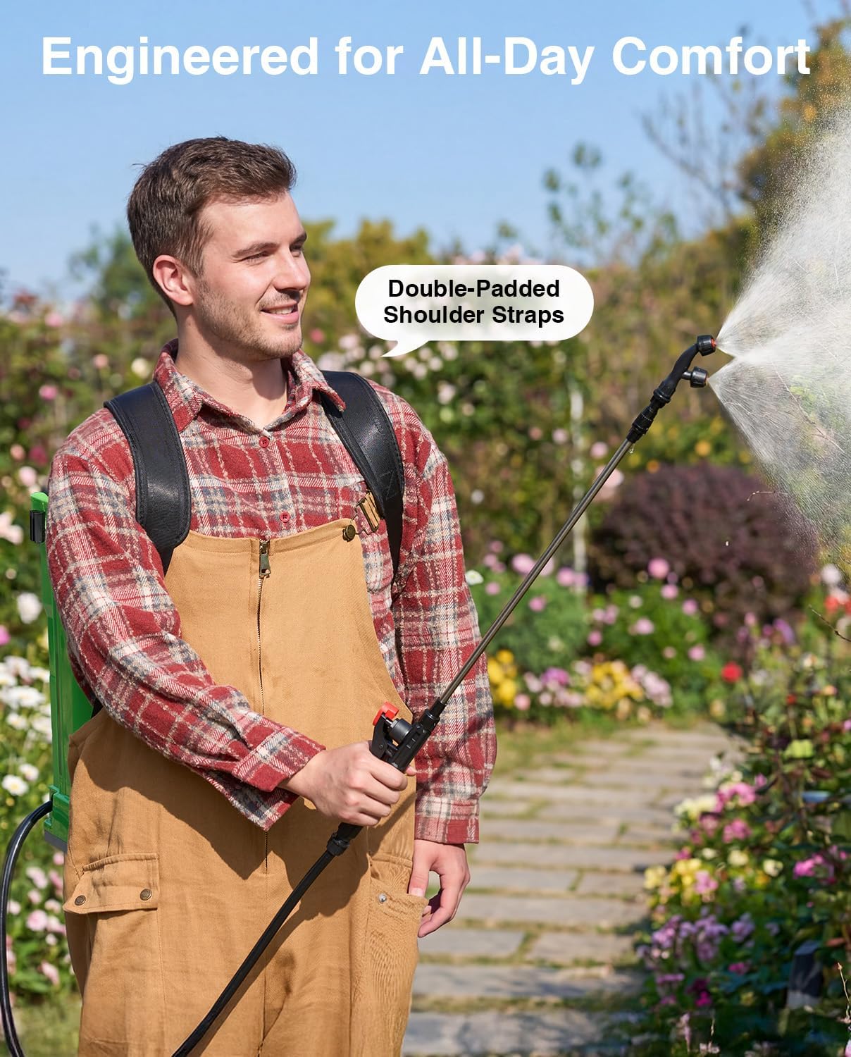 Taskstar Battery Powered Backpack Sprayer 4 Gallon,Two 2000mAh Batteries Electric Sprayer with 0-100 PSI Adjustable, 32" Wand, 6 Nozzles for Lawn Garden Weed Pest Control & Fertilizing