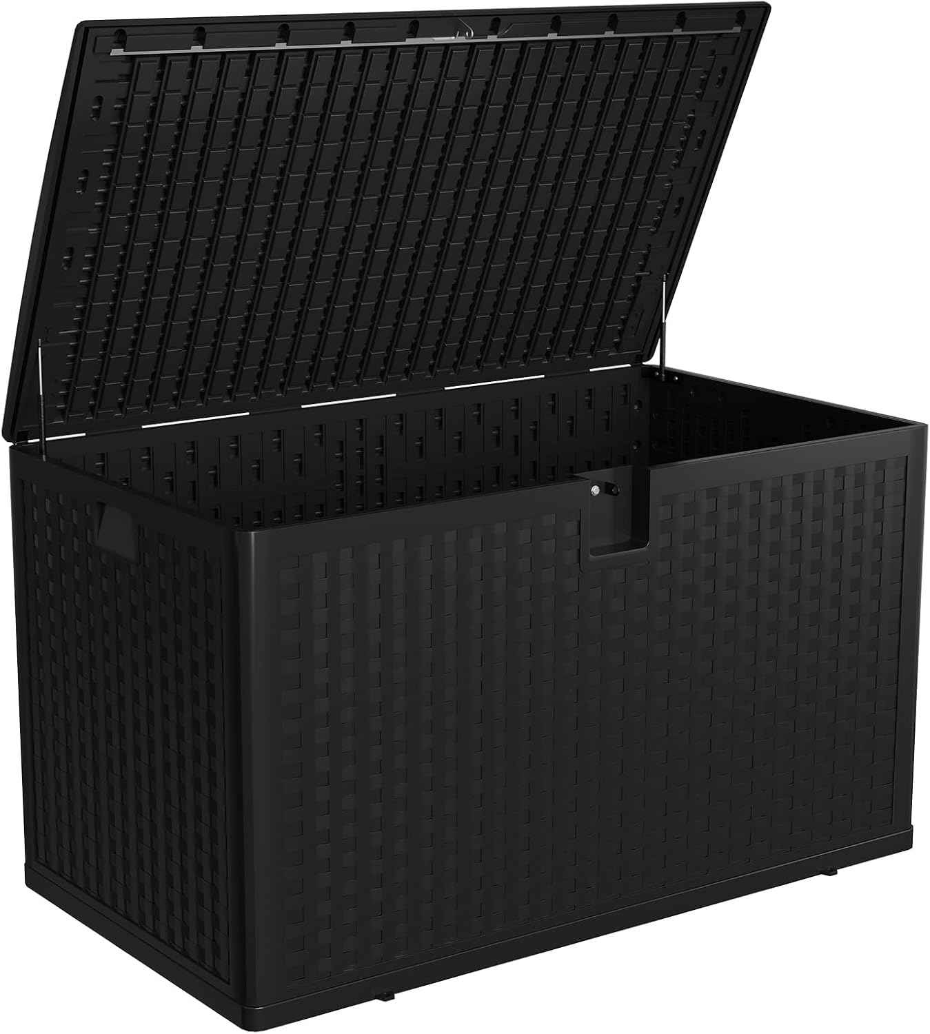 120 Gallon Outdoor Deck Box, Lockable Waterproof Outdoor Resin Box with Lid, Patio Storage Bin for Patio Furniture, Garden Tools, Pool Accessories - Black