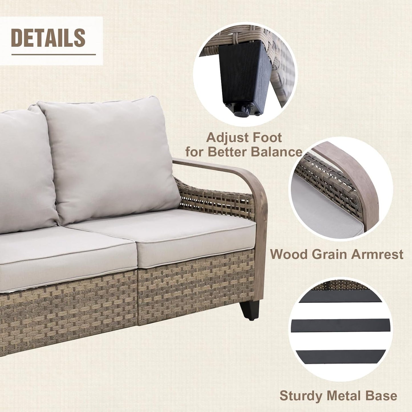Modern Wicker Patio Sofa, Rattan Outdoor Loveseat for Small Balcony, 2 Seat Loveseat Furniture Set for Garden Deck Backyard, Brown/Gray
