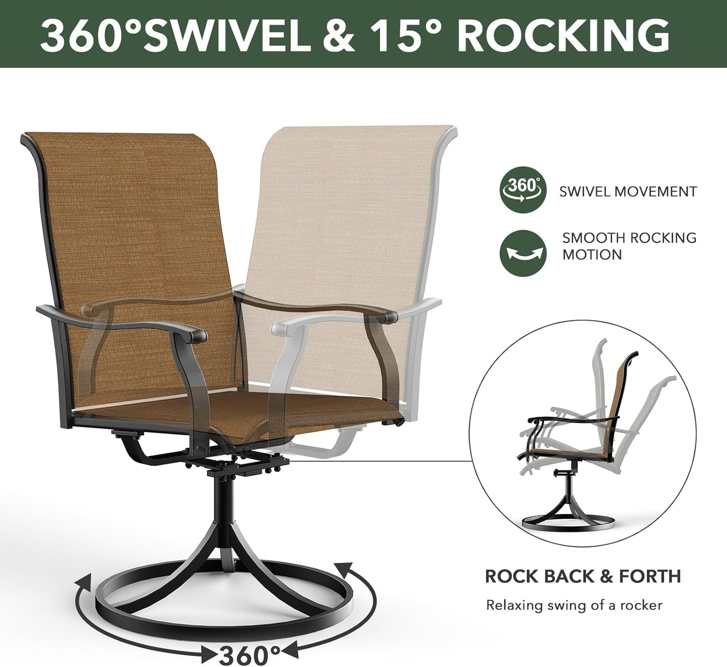 Anmutig 5 Piece Outdoor Dining Set, 4 Swivel Patio Chairs and 48" Round Dining Table with Umbrella Hole, Patio Furniture Set for Lawn Backyard Balcony - Brown Style1