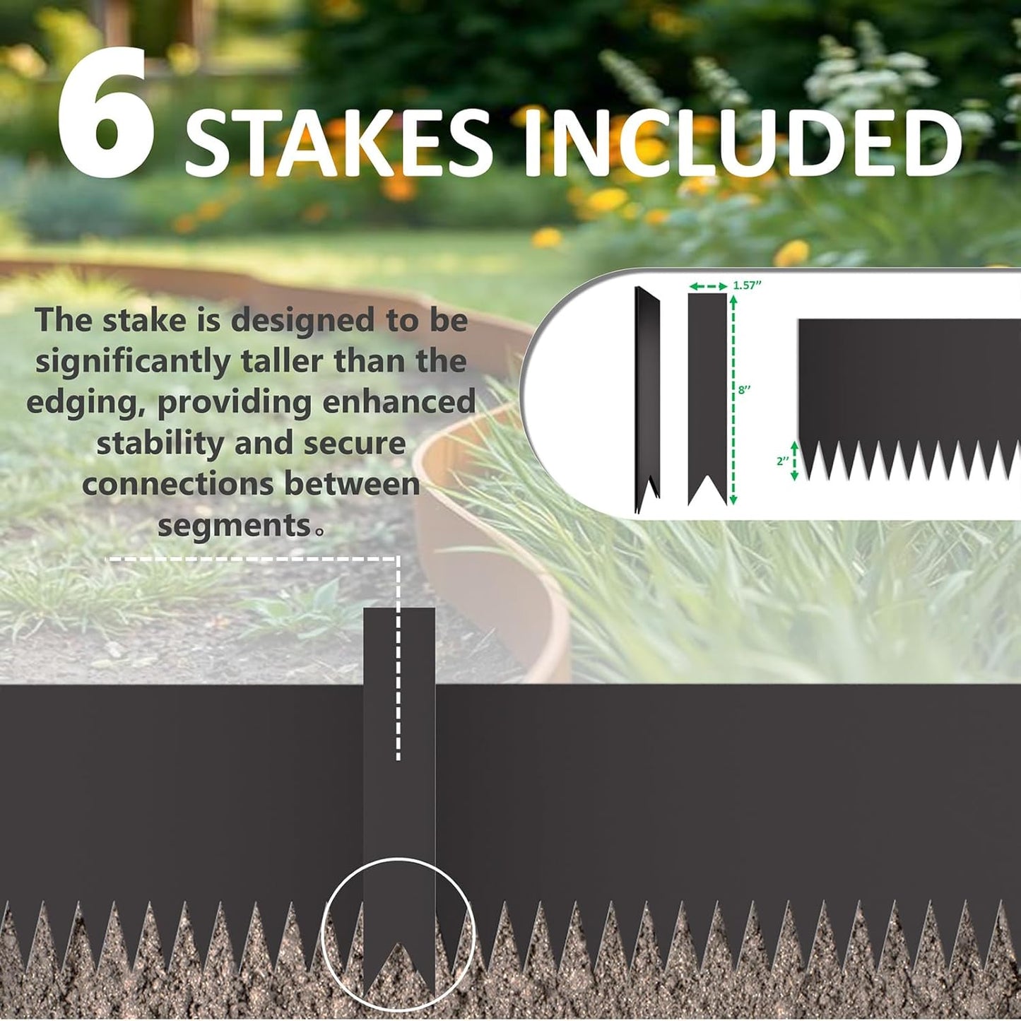 20ft. 6-Pack Galvanized Steel Landscape Edging - 40" L x 6" H Lawn Edging with 6 Stakes, Hammer-in Metal Garden Border for Landscaping, Lawn & Yard (Black)