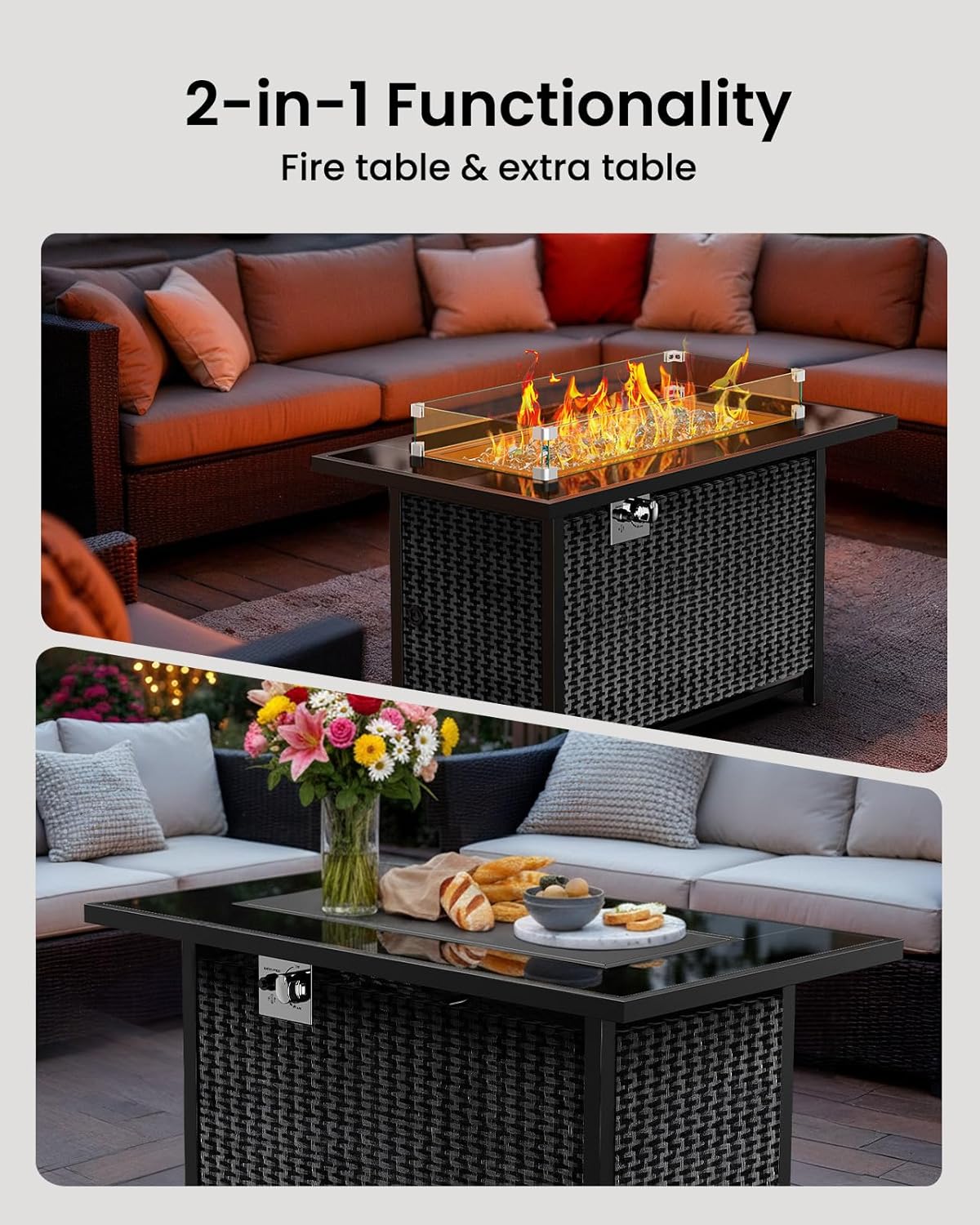 Ciays 43″ Propane Fire Pit, CSA-Listed 60,000 BTU Outdoor Gas Fire Pit Table with Glass Wind Guard, Tempered Glass Top, Lid, Glass Rocks, Adjustable Legs, Fire Table for Patio, Garden & Party, Black