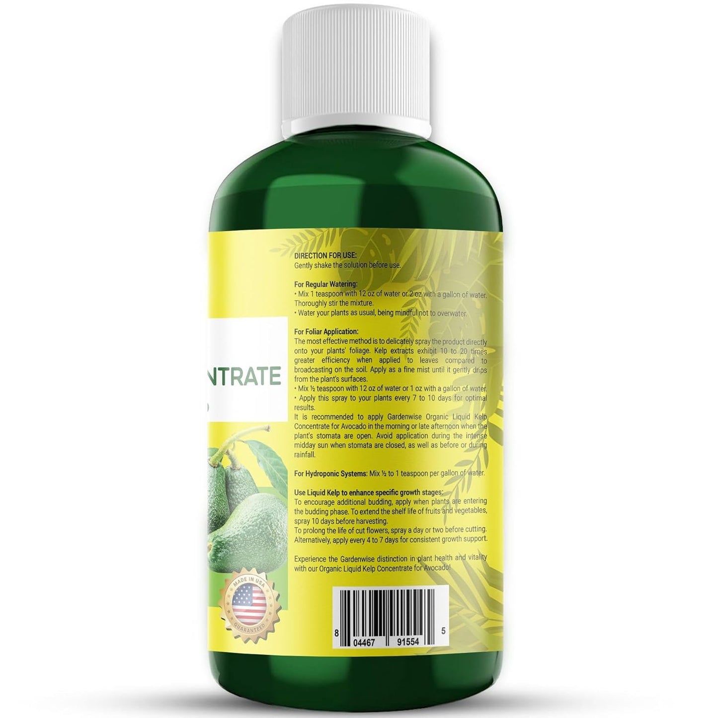 Organic Premium Kelp Seaweed Fertilizer - Liquid Plant Food - Nutrient-Rich Soil Enhancer - Improves Fruit Yield and Quality - Natural Plant Food for Avocado Tree (8 OZ)