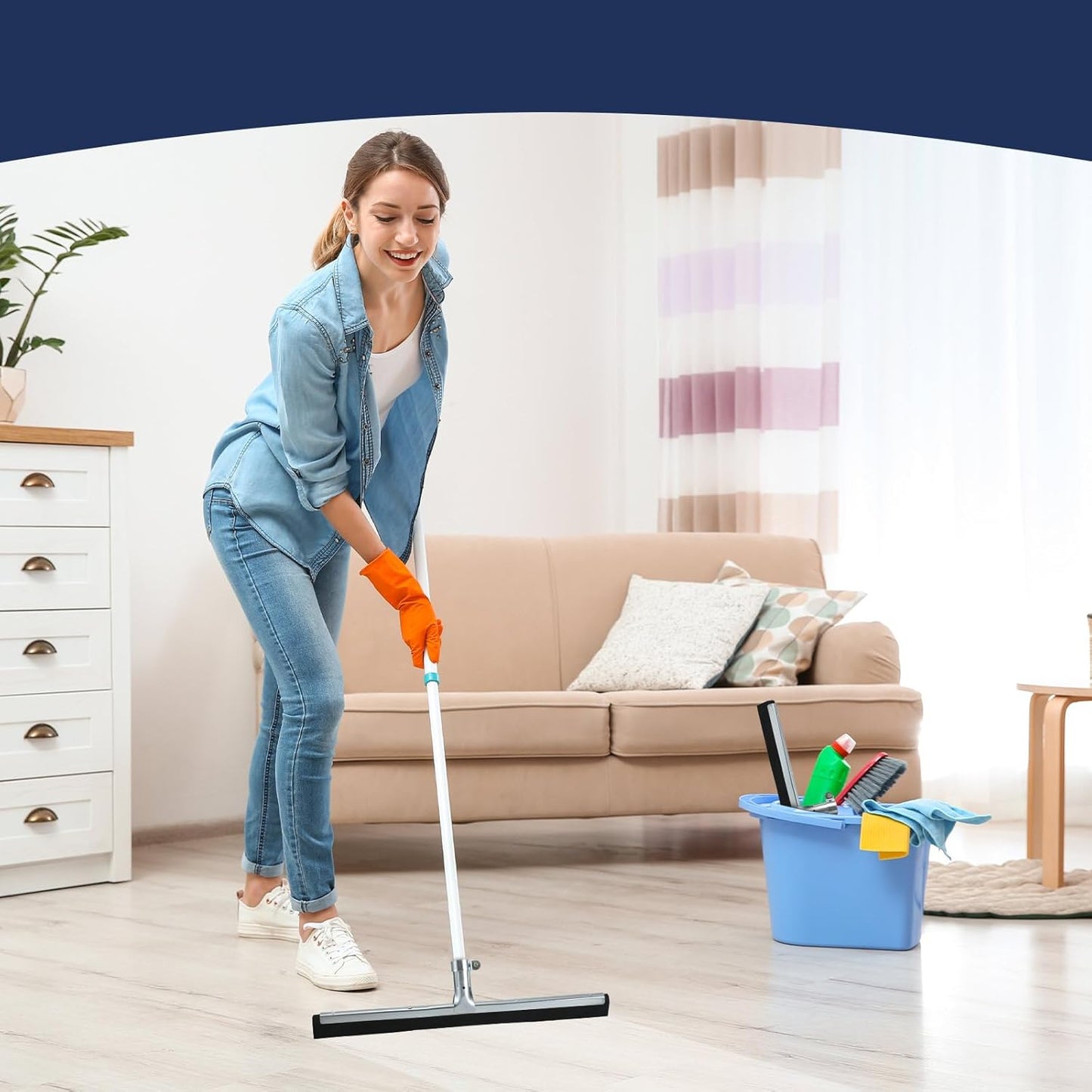 Lasnten 4pcs Double Foam Floor Squeegee for Concrete Industrial Floor Scrubber Stainless Steel Cleaning Squeegee with Rubber Heavy Duty Broom EVA Foam Blade for Garage Window Pool (18 Inch)