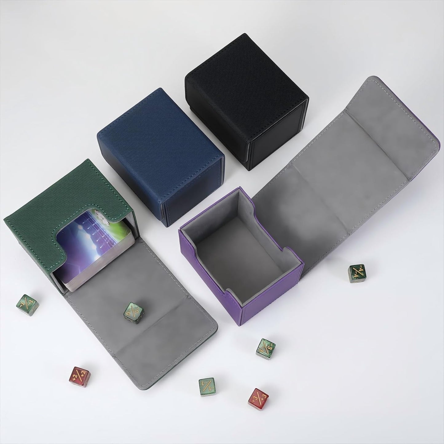 Yookeer 4 Pieces Leather Deck Card Boxes Cards Deck Game Box for Collectible Playing Card Box Compatible with MTG Commander(Black, Blue, Green, Purple,Horizontal)