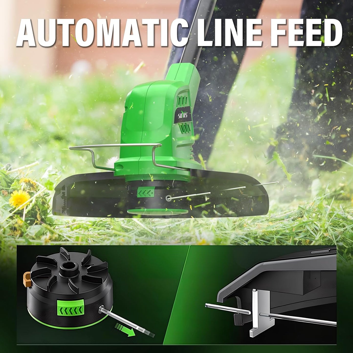 Cordless Weed Wacker 20V, 2×2.0Ah Battery Powered String Trimmer with Charger, 10-Inch Electric Grass Trimmer Edger for Yard and Garden, Green