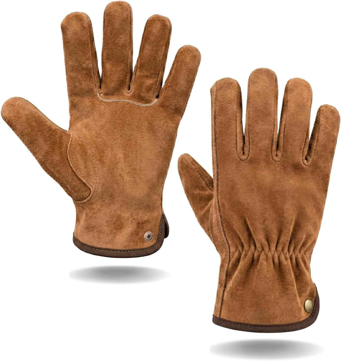 Leather Work Gardening Gloves for Men Women, Thorn-Proof Rose Pruning and Heavy-Duty Yard Work, Driving