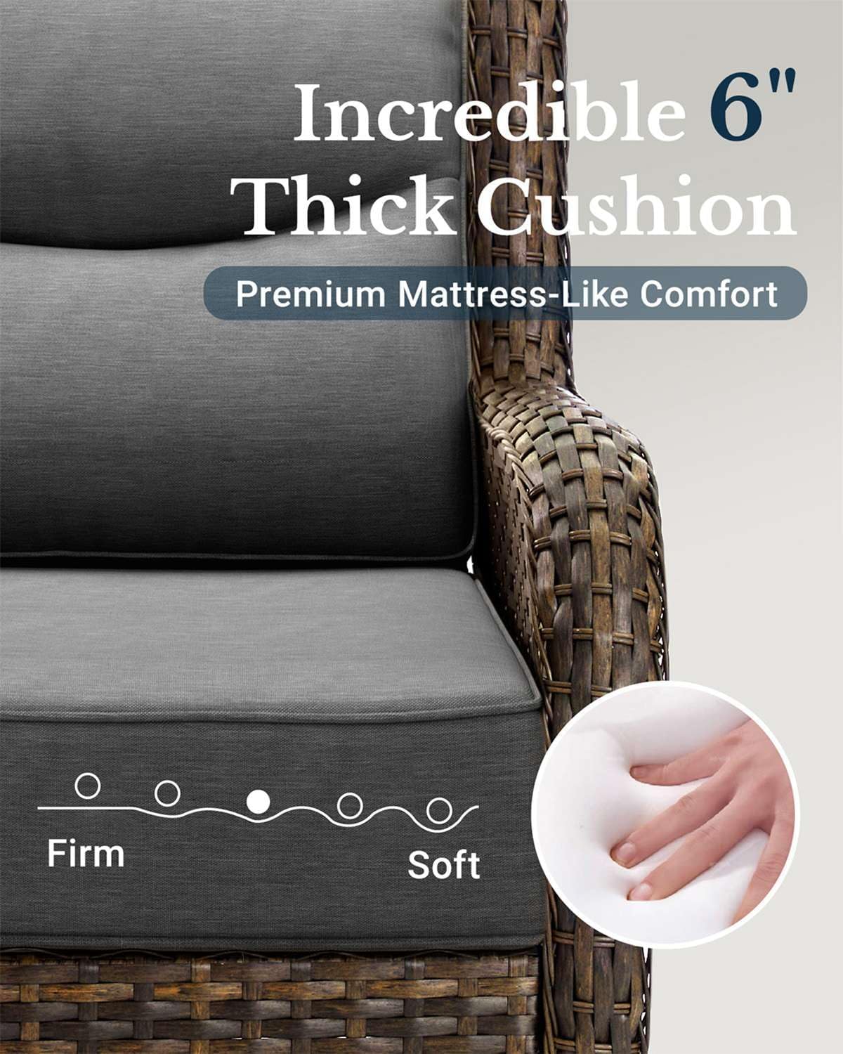 HILLGA Luxury Patio Furniture Set with 6-inch Thick Cushion, Outdoor Couch and High Back Swivel Rocker Patio Chairs, 8PCS Wicker Conversation Set for Deck Yard and Poolside, Dark Grey (V2)