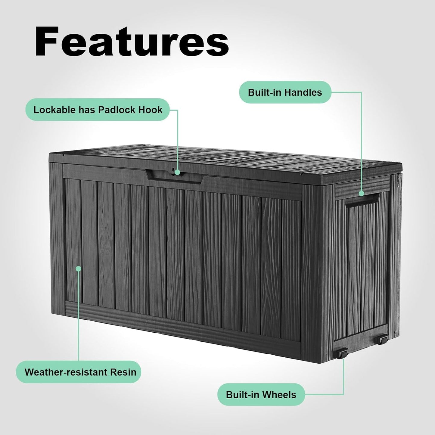 85 Gallon Outdoor Waterproof Resin Storage Deck Box Lockable Outside Bench UV Resistant Bin Patio Porch Furniture Pool Float Garden Tool Cushion Black