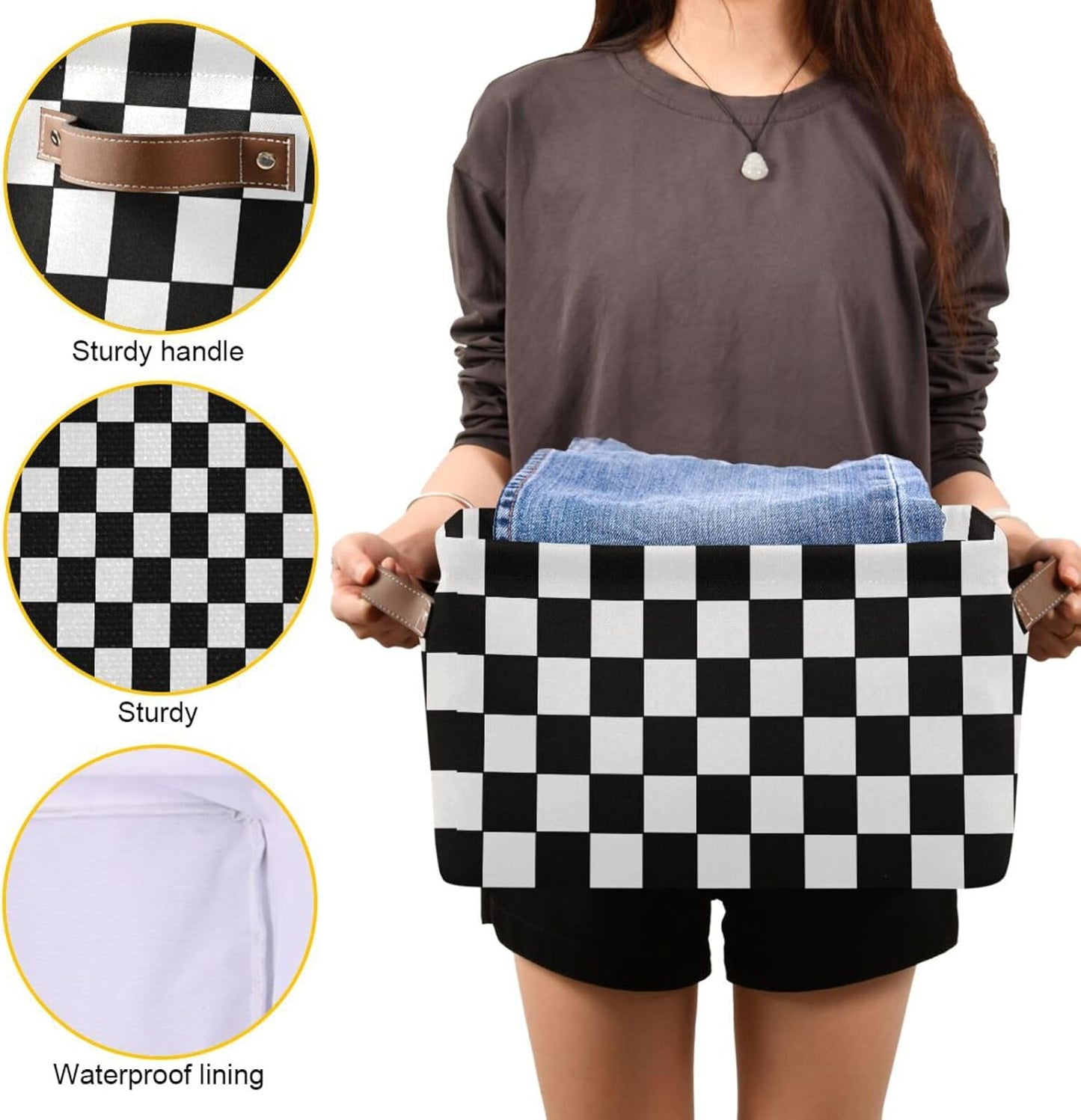 Black and White Check Rectangular Storage Basket Organizer Bin Shelf Baskets For Clothes Gifts For Home Office Dorm