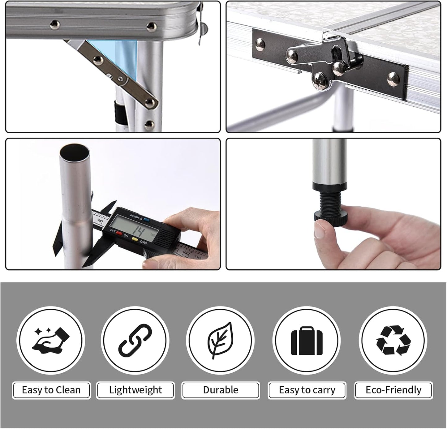 Yriuat Folding Camping Table 2ft Portable Picnic Table Adjustable Height Small Card Table Aluminum Foldable Lightweight with Carry Handle for Outdoor Indoor Hiking Camp BBQ Beach