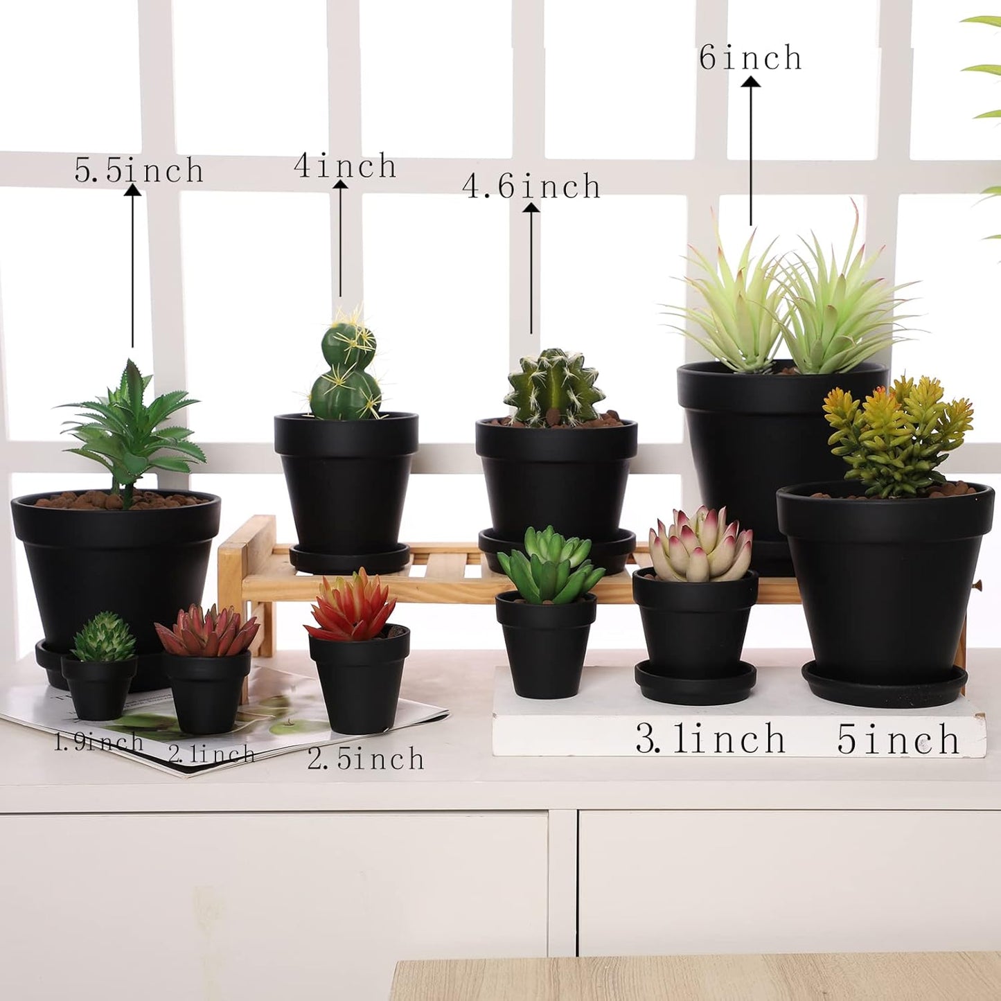Yishang Large Terra Cotta Pots with Saucer-4 Pack Large 6'' Terra Cotta Plant Pot with Drainage Hole, Flower Pot with Tray, Terracotta Pot for Indoor Outdoor Plant(Black)