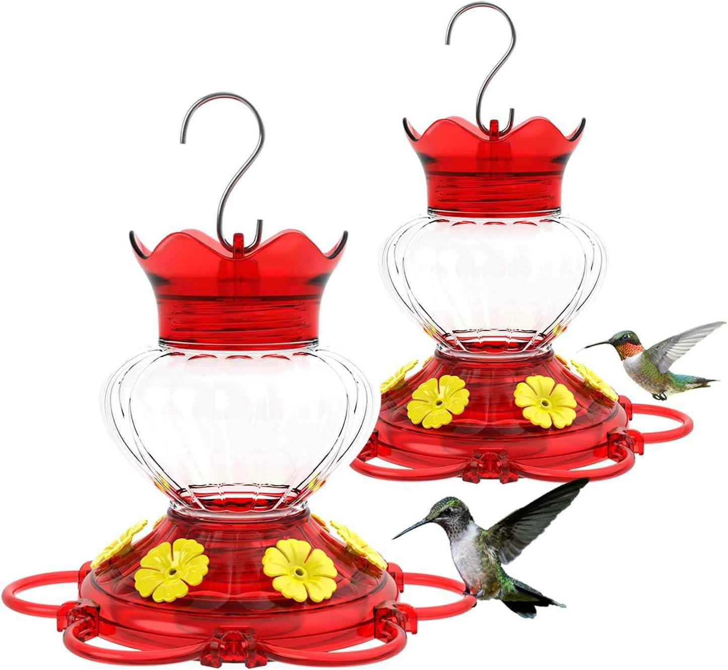 Plastic Hummingbird Feeders for Outdoors Hanging, 2 Pack 13 Ounces Ant and Bee Proof Small Hummingbird Feeders with 6 Feeding Ports and Perches for Outside Garden Décor
