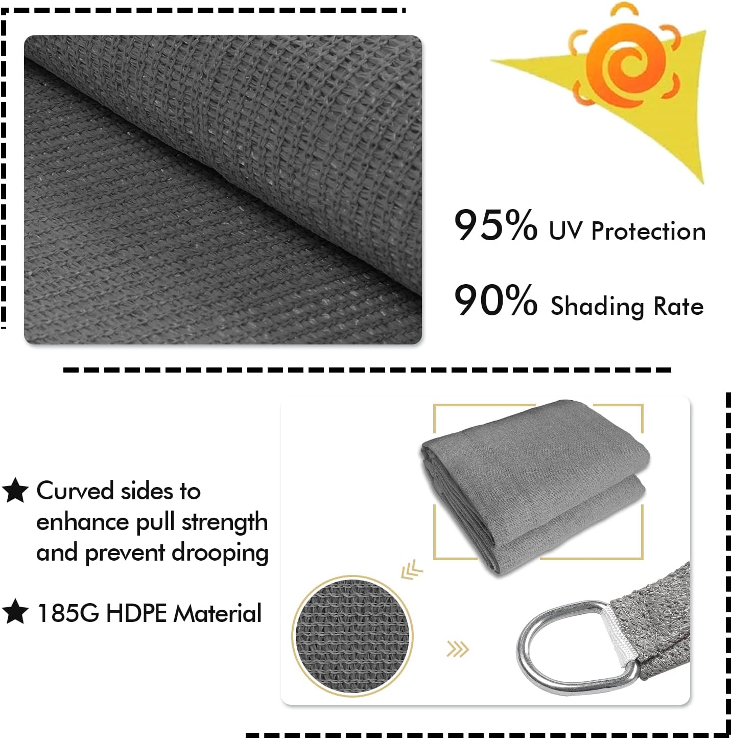 KANAGAWA 12'X20' Dark Gray Custom Size Sun Shade Sail Rectangle UV Block Canopy Cover for Patio Backyard Lawn Garden Outdoor (Customized Available)