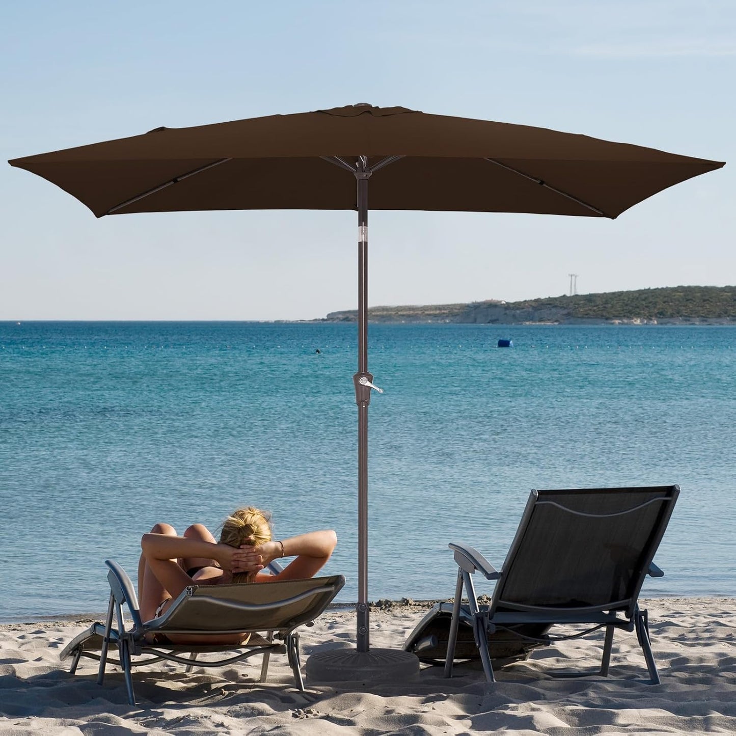JEAREY 6.5x10 ft Rectangular Patio Umbrellas Outdoor Market Umbrella with Push Button Tilt and Crank, Rectangle Table Umbrella 6 Sturdy Ribs UV Protection for Pool Garden Backyard Deck, Brown