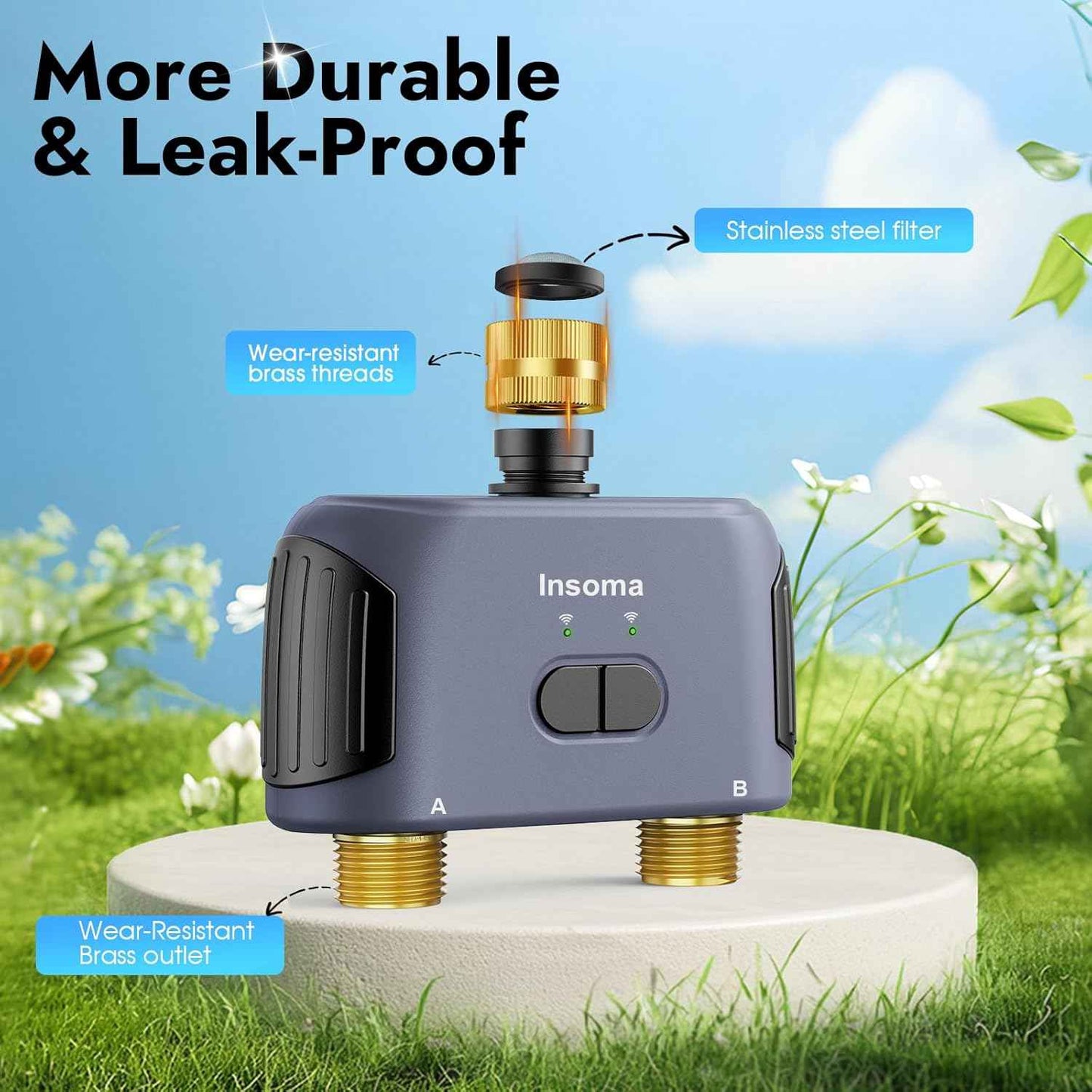 2 Zones WiFi Water Timer Brass Inlet and Outlet, Sprinkler Timer for Garden Hose, APP Remote Control WiFi Hose Timers with Gateway, Voice Control with Alexa, Rain Delay and Manual Mode for Watering