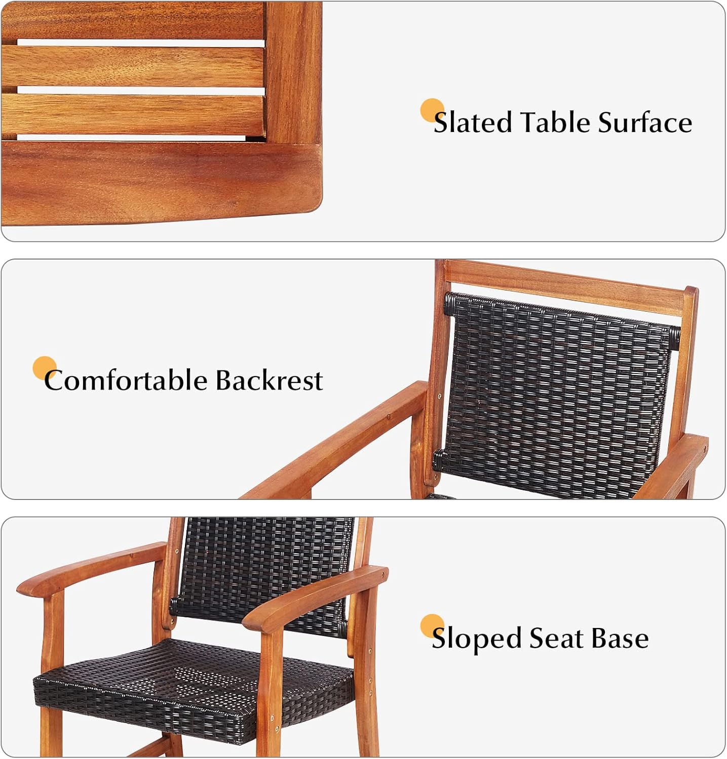 Tangkula 3-Piece Patio Acacia Wood Bistro Set, Patiojoy Outdoor Furniture Set with 2 Chairs & Side Table, Weather Resistant Rattan Garden Conversation Chair Set for Pool Side, Deck, Balcony
