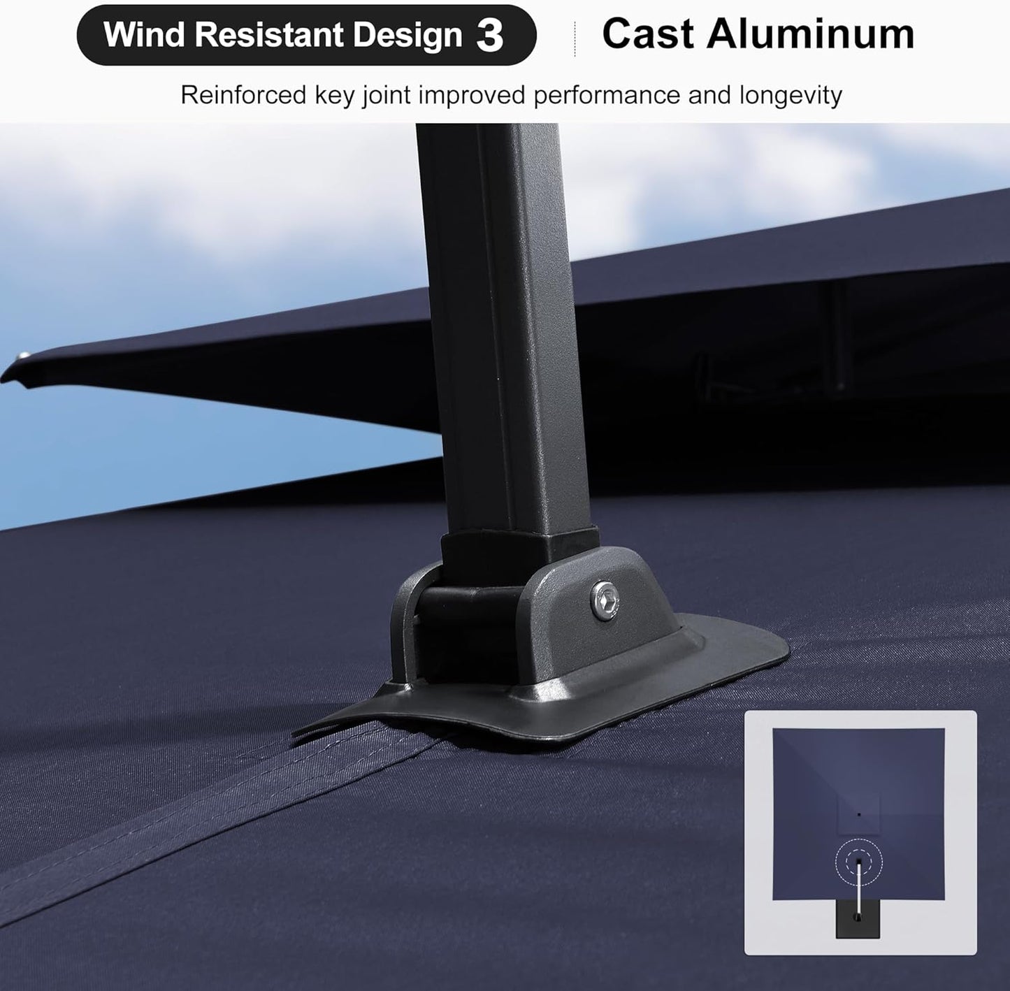 PURPLE LEAF 11FT Cantilever Outdoor Umbrellas Large Patio Umbrella Hanging Double Top Square Offset Umbrella with 360°Rotation Tilting Umbrella Outdoor Patio, Navy Blue