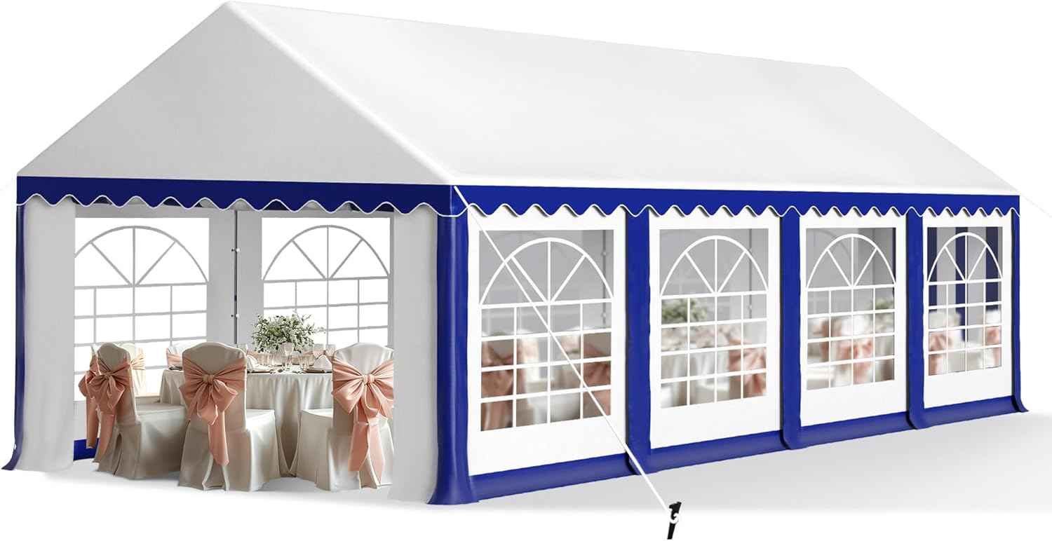 Tents for Parties Party Tent 13x26 ft, Outdoor Canopy Carpas para Fiestas Heavy Duty, Large Waterproof Patio Event Wedding Tent White & Blue with Sidewalls Walls for Backyard