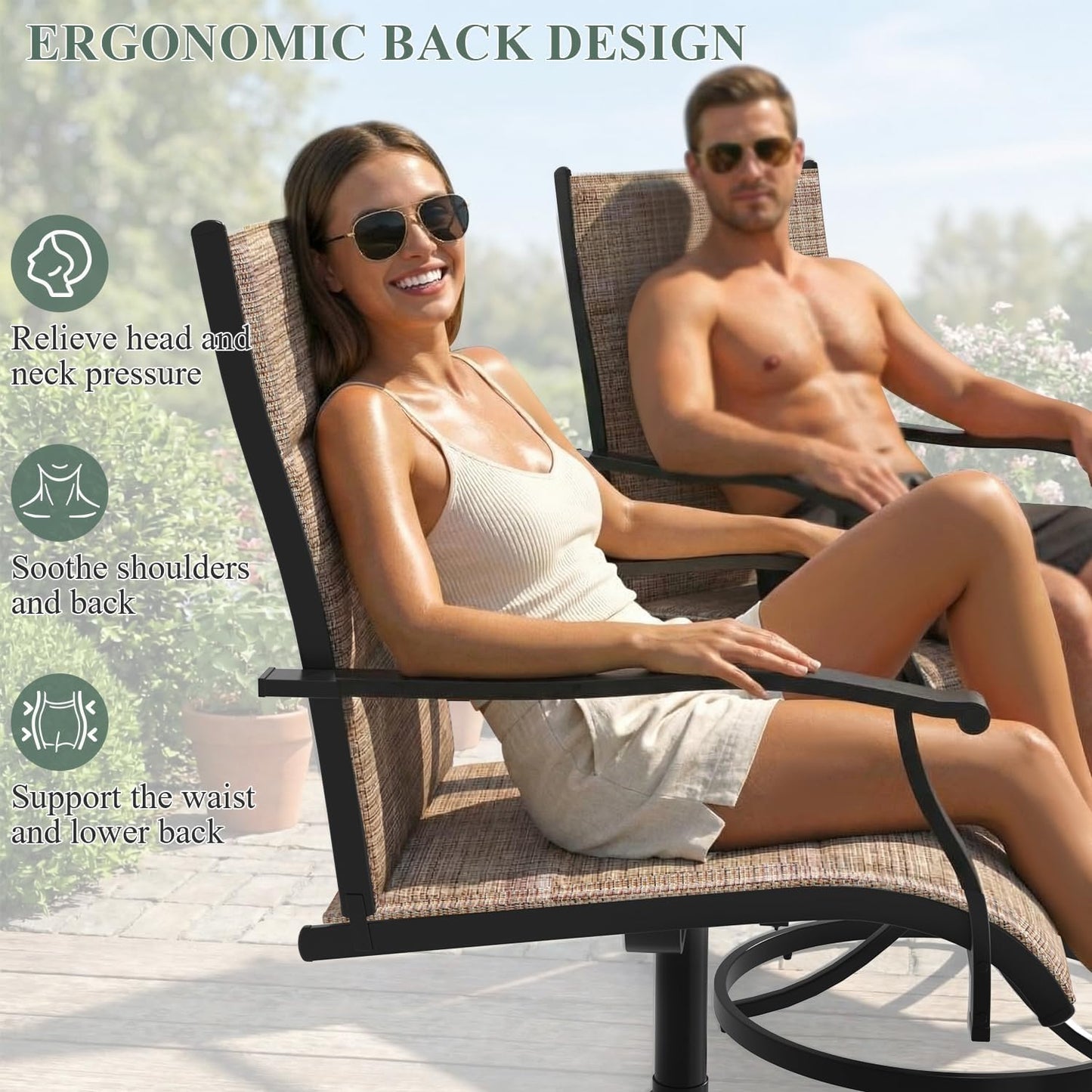 7 Pieces Patio Table and Chairs Set, 63" Metal Dining Table with Umbrella Hole, 6 High Back Textilene Swivel Chairs, Dining Table Set for 6, Outdoor Furniture for Porch Deck Yard Balcony, Brown
