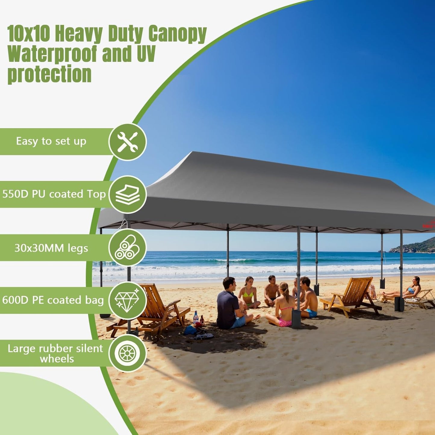 10x30 Heavy Duty Pop Up Canopy with 8 Sidewalls, 550D Commercial Easy Up Canopy Tent, Waterproof Outdoor Party Event Tent with Roller Bag, Grey