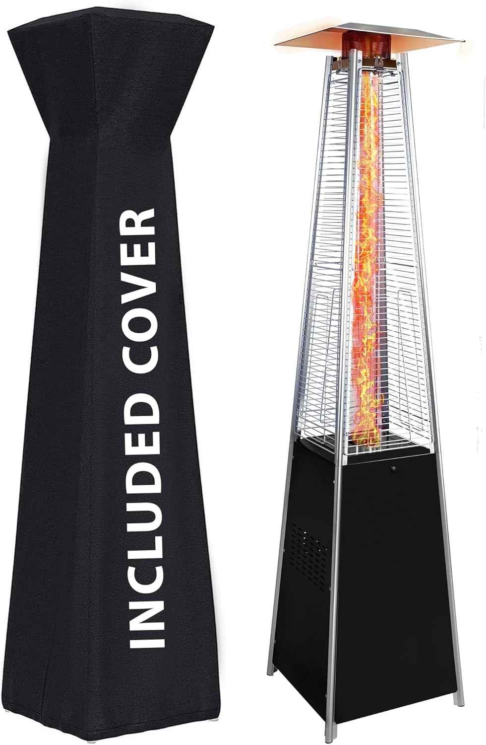 Pyramid outdoor heater, 48000 BTU Propane Patio Heater with Detachable Wheels and Protective Cover, Outdoor Propane Heaters for Patio(Black)