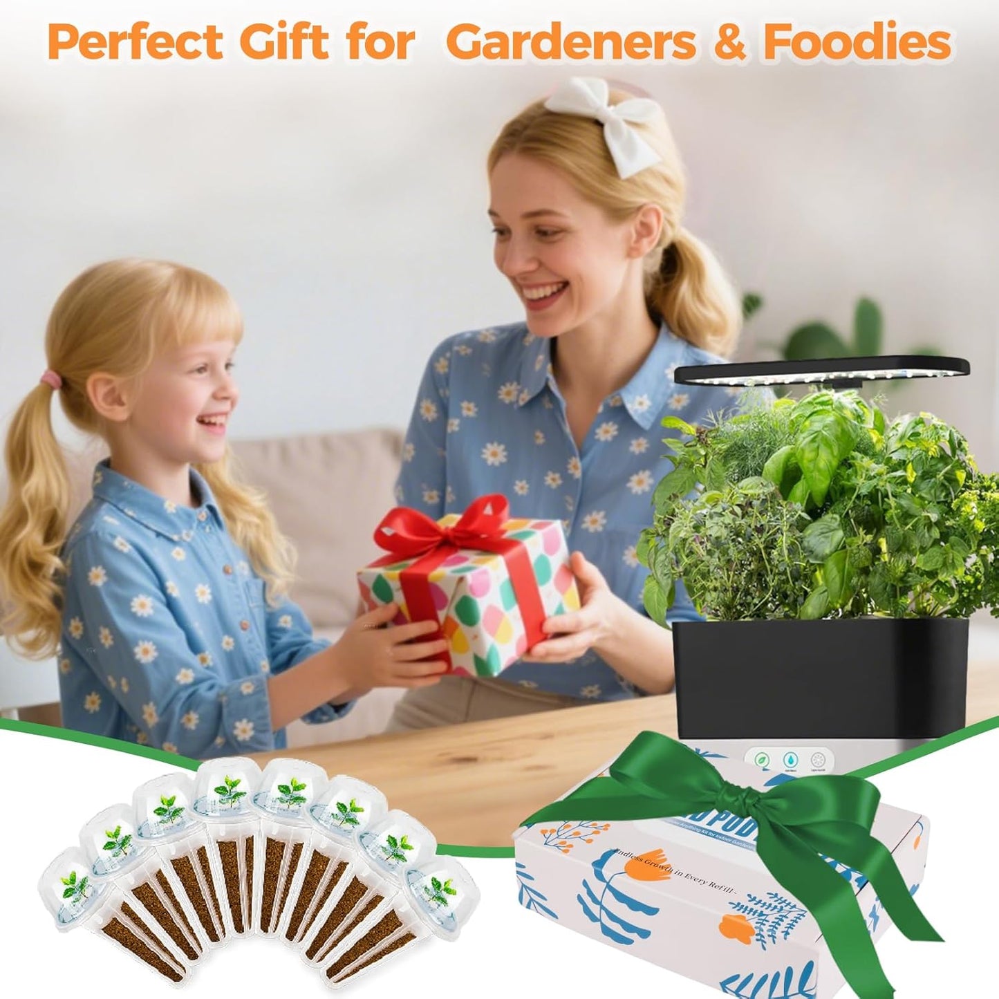 Basil Seed Pods Kit Hydroponic - Refill Herb Pod for All Indoor Garden, 8 Grow Pods with Seeds of Genovese Basil & Plant Food, Compatible with All Hydroponics Growing Systems