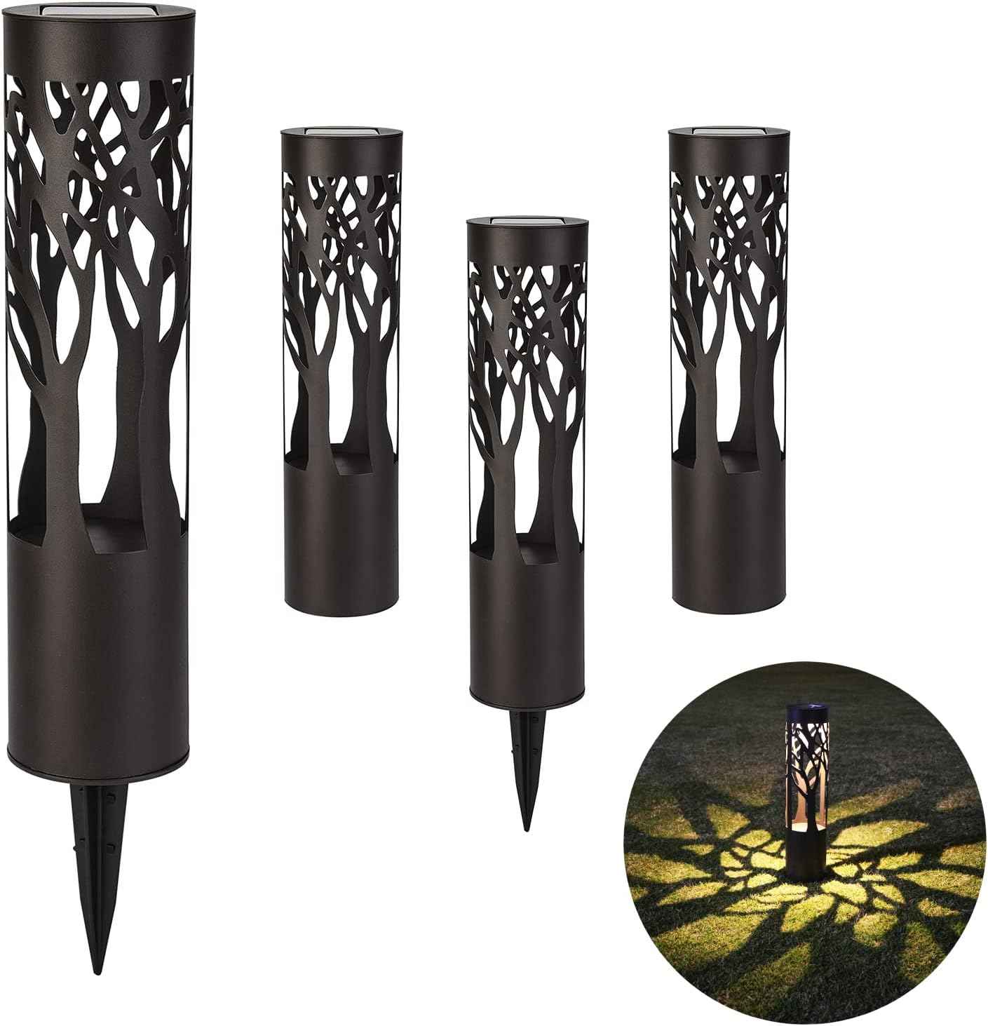 4Pack Solar Pathway Lights Outdoor, Landscape Lighting Dust to Dawn Solar Lights for Garden Decor, Metal Path Lights Solar Powered for Yard Lawn Patio Walkway Warm Yellow