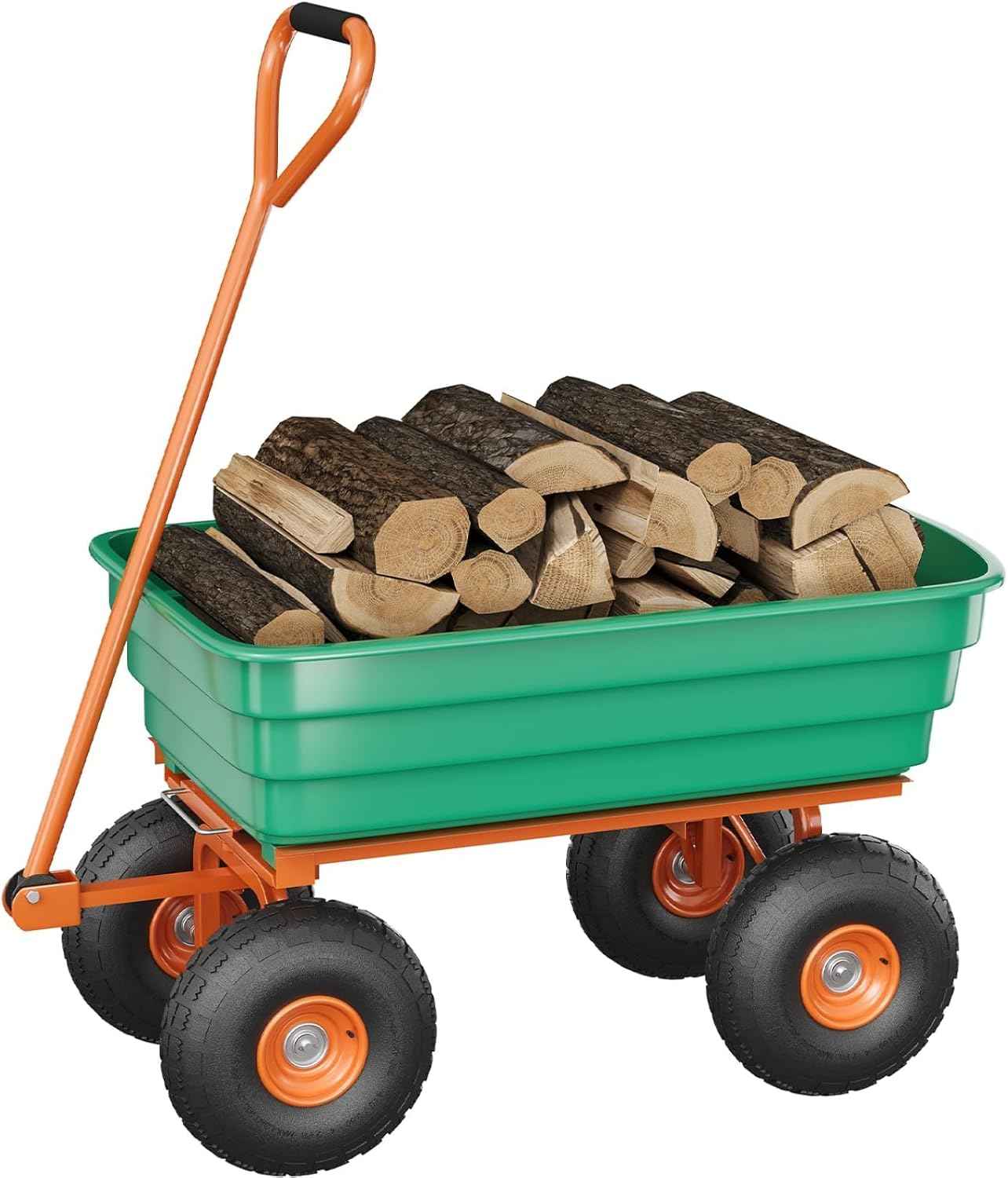 Garden Cart with 13" No-Flat Tires, 1200 lbs Capacity, 7 Cubic Feet Polyethylene Yard Dump Wagon w/ 180° Swivel Handle Towable, Utility Wagon for Yard, Garden, Landscaping, Heavy Duty & Rust-Proof