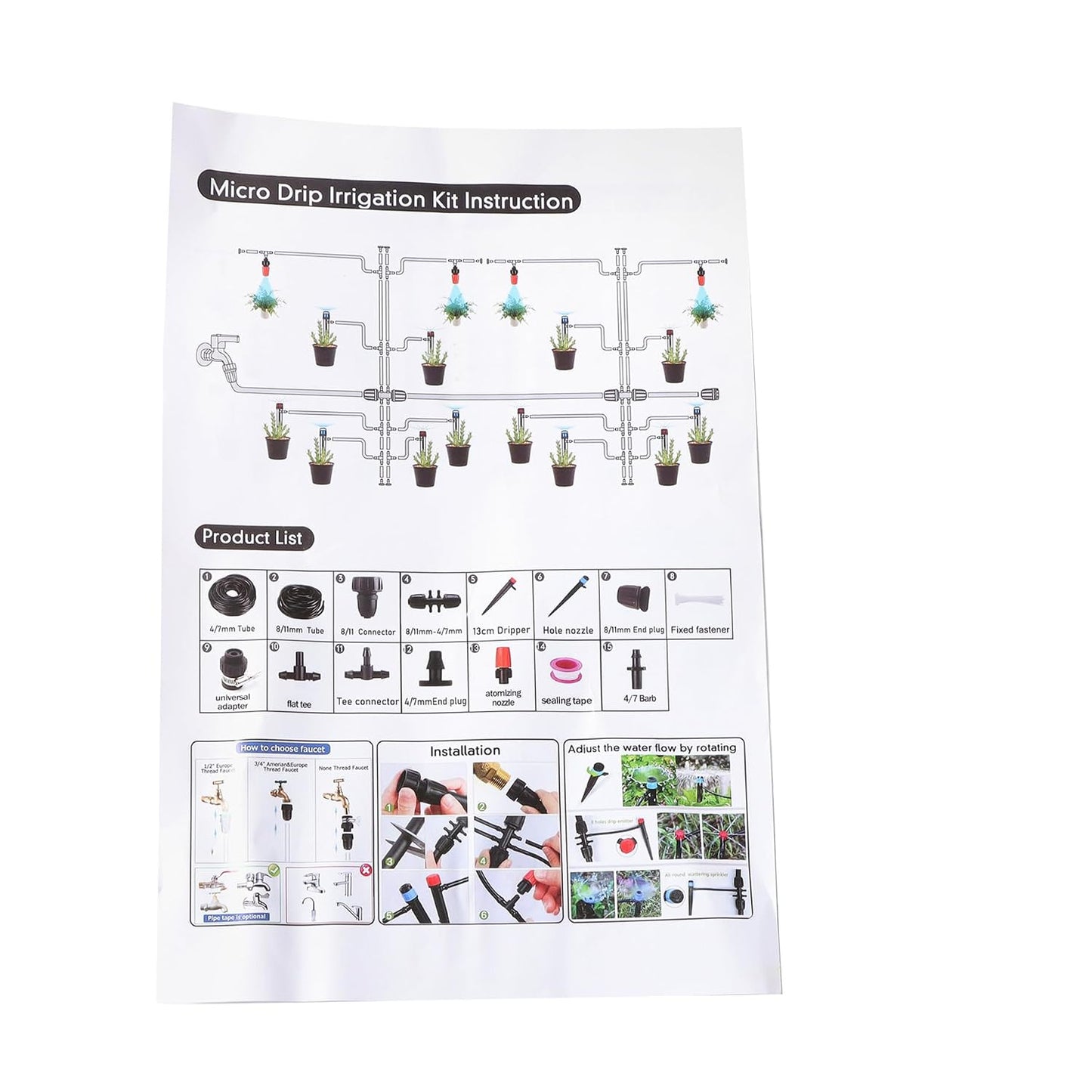 240FT Drip Irrigation System Kit for Plant Greenhouse Yard Lawn