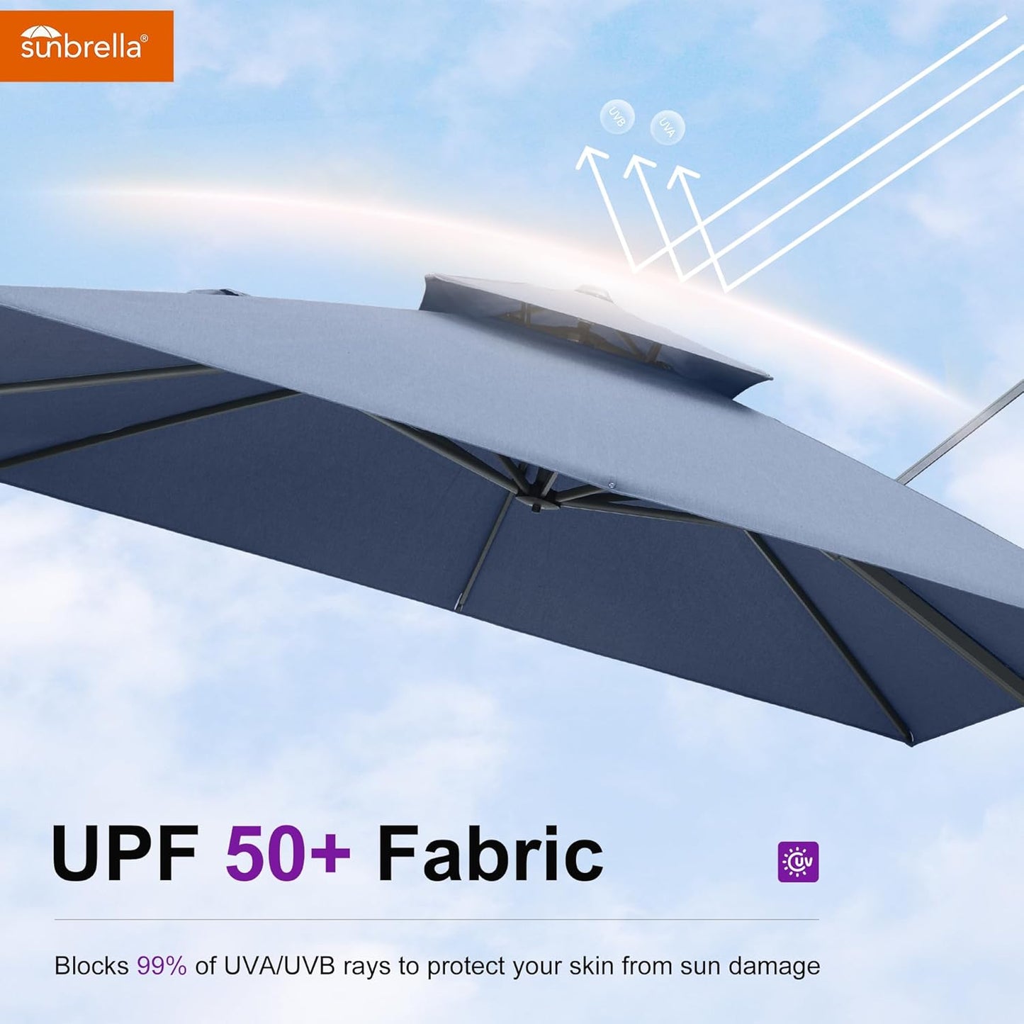 PURPLE LEAF Patio Umbrella 10' X 13' Outdoor Cantilever Umbrella Large Rectangle Double Top Heavy Duty Offset Umbrella with 360-Degree Rotation for Pool Garden Deck Spectrum Denim